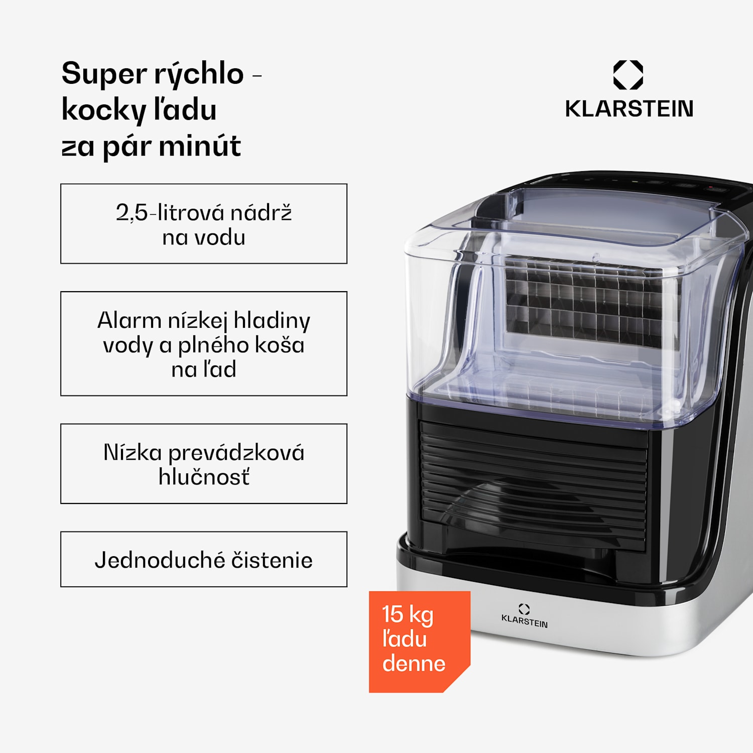 Kristall, výrobník ľadu, krištáľovo číry ľad, 2 veľkosti, 2,5 l nádržka na vodu 