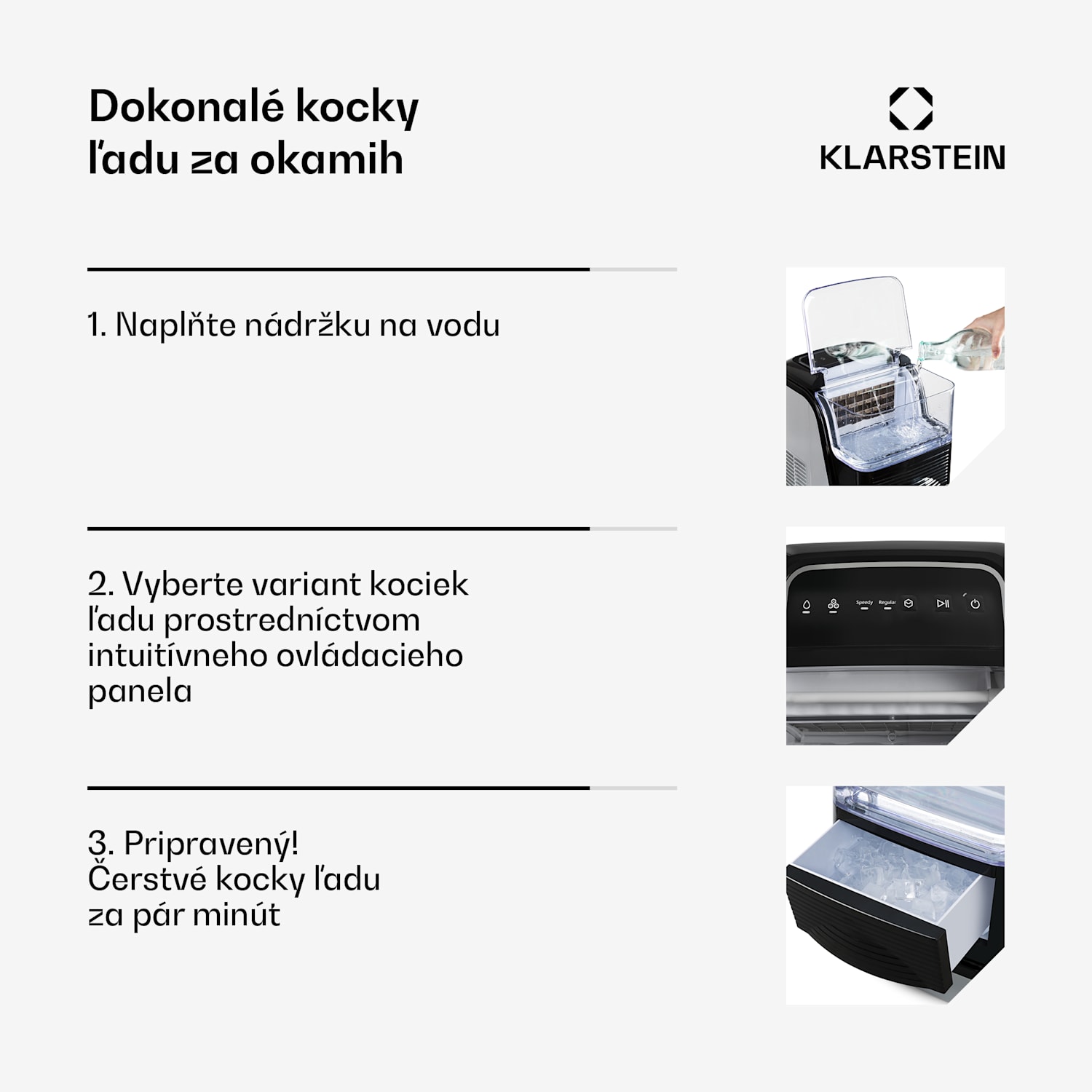 Kristall, výrobník ľadu, krištáľovo číry ľad, 2 veľkosti, 2,5 l nádržka na vodu 