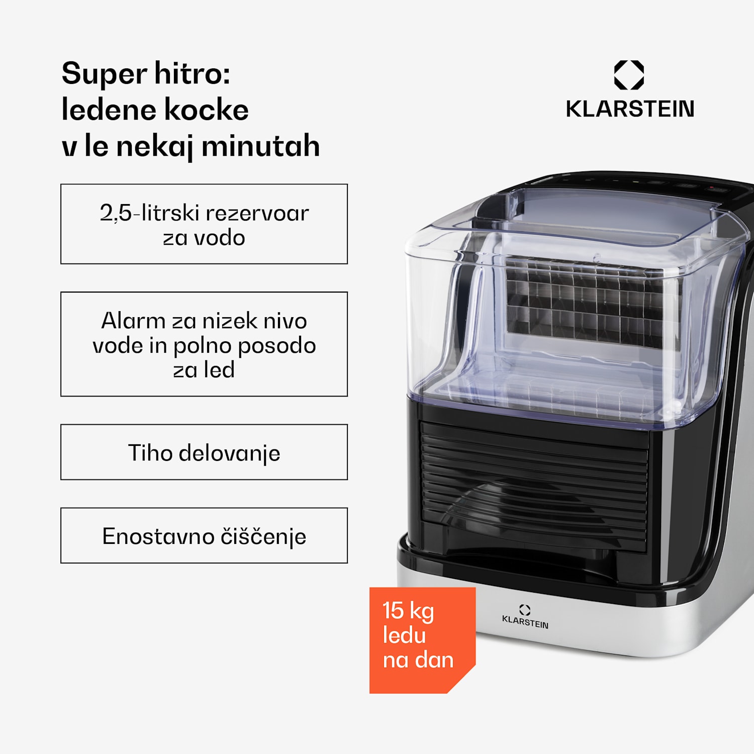 Kristall , ledomad za čisti led, 2 velikosti ledenih kock, 2,5l posoda za vodo 