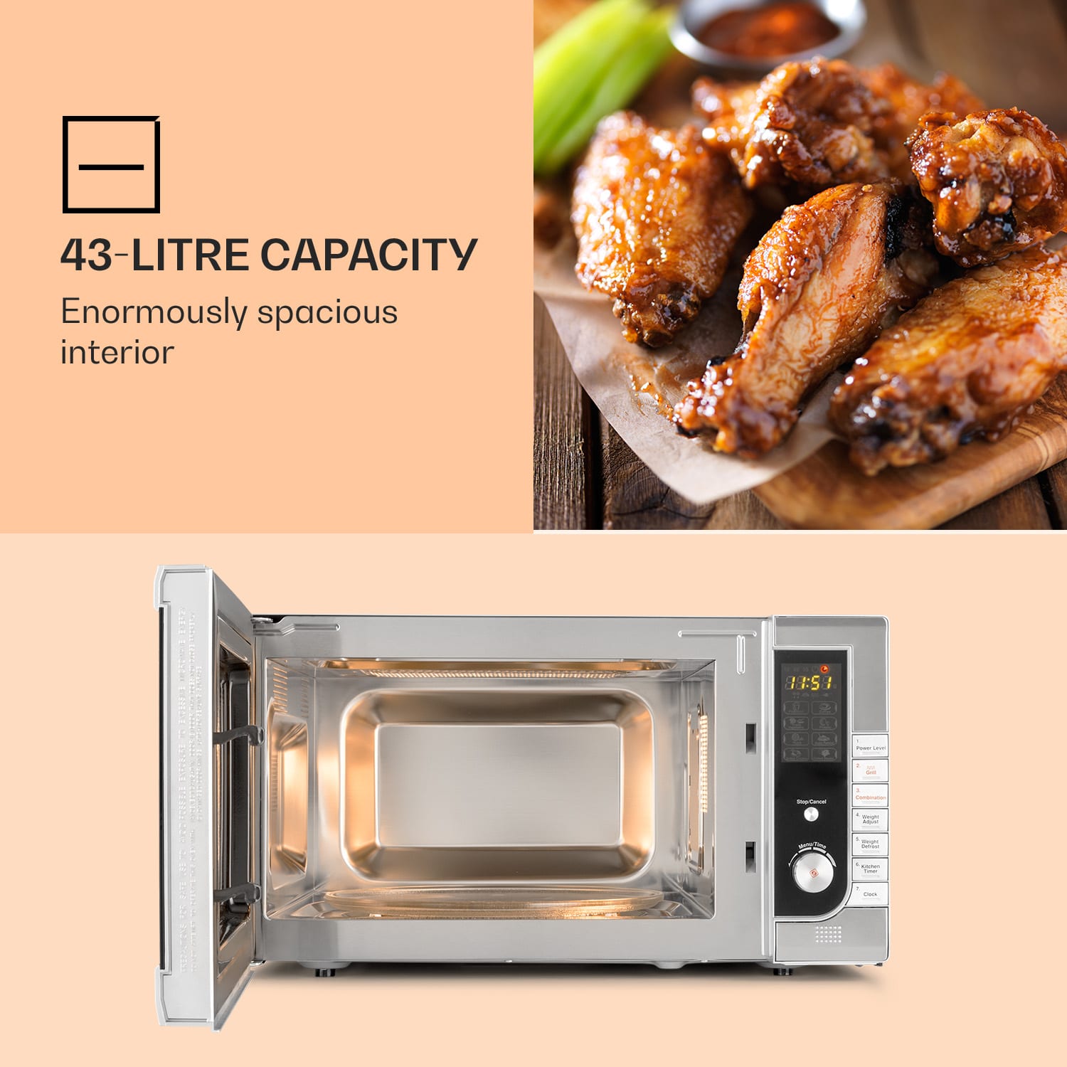 Brilliance Pro Microondas 43 Litros Grill Circulación de aire Panel táctil Acero inoxidable 43 L
