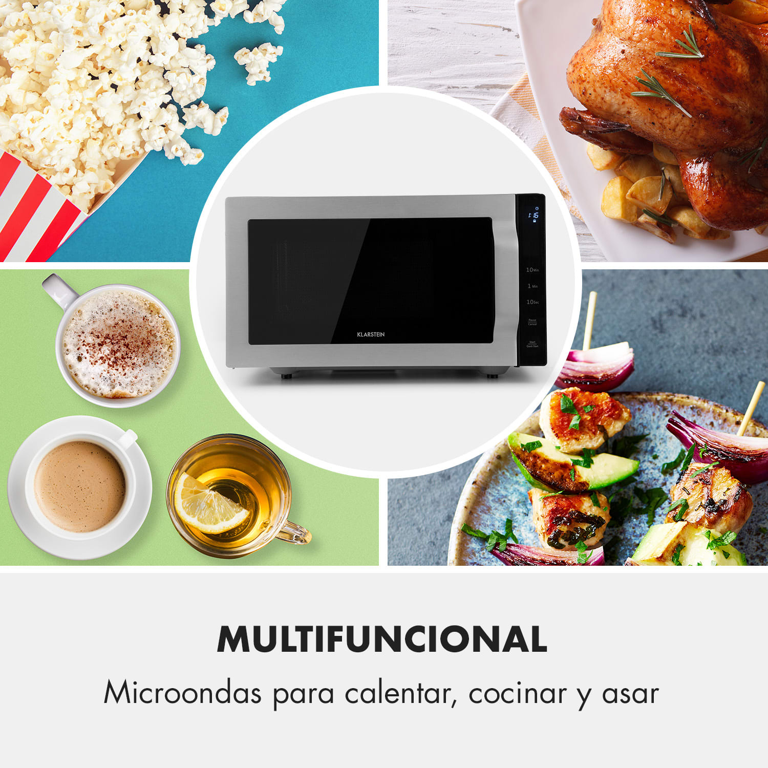 Brilliance Roomy Microondas 900W 25L 6 niveles de potencia Grill Plateado 
