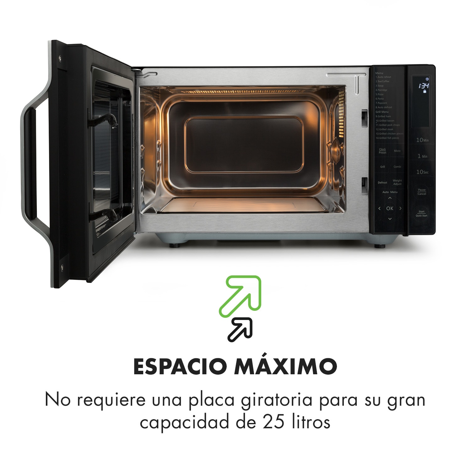 Brilliance Roomy Microondas 900W 25L 6 niveles de potencia Grill Plateado 
