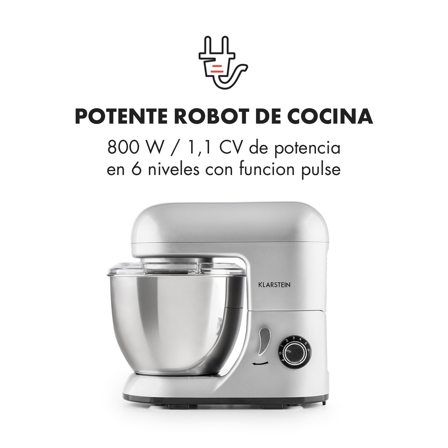 Bella Pico Mini robot de cocina Batidora Amasadora 550 W 6 niveles 5 litros Plata