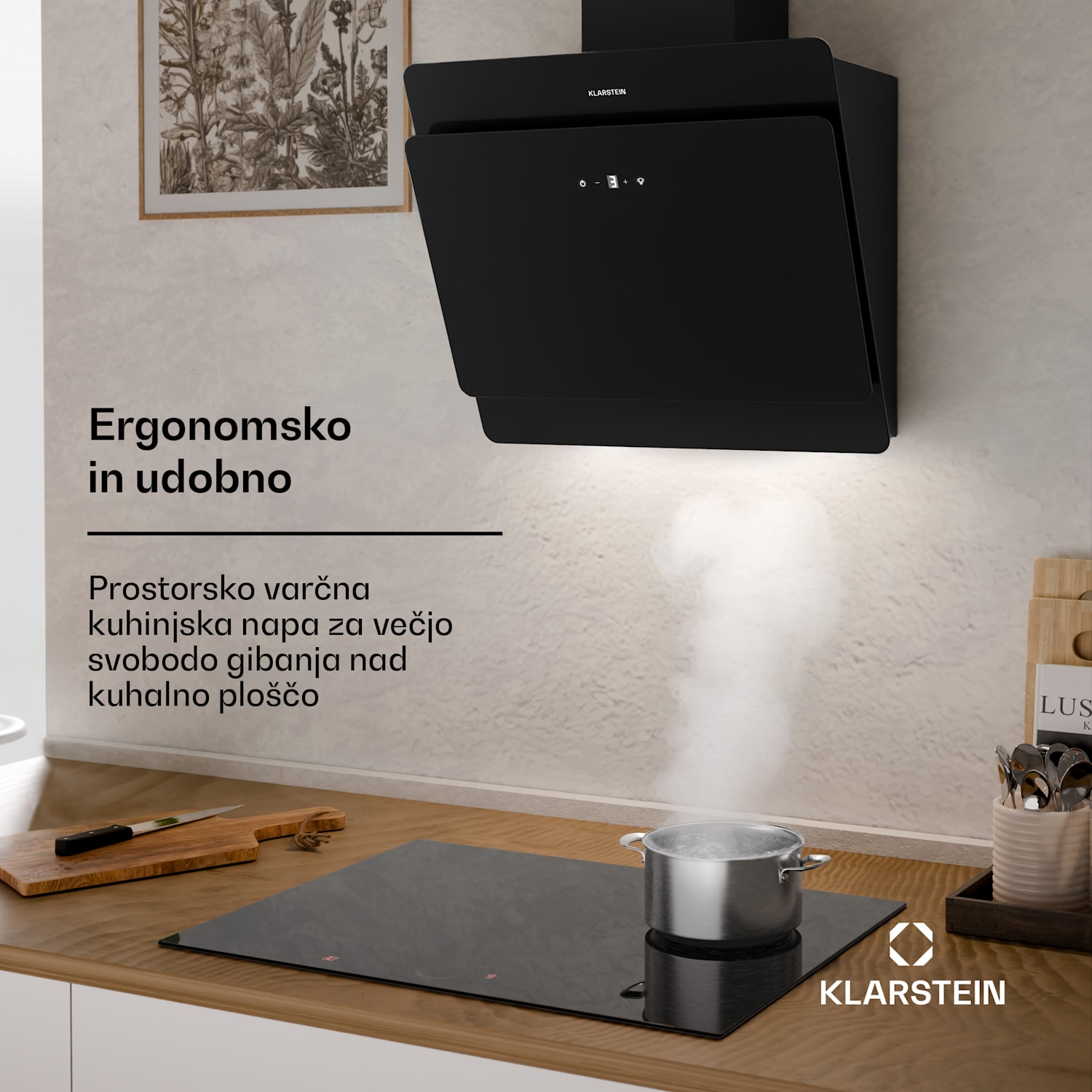 Aurica 60, kuhinjska napa, 165W, 3 stopnje, 620 m³/h, LED, steklo, črne barve 60 cm | no_replacement_filter | Črna