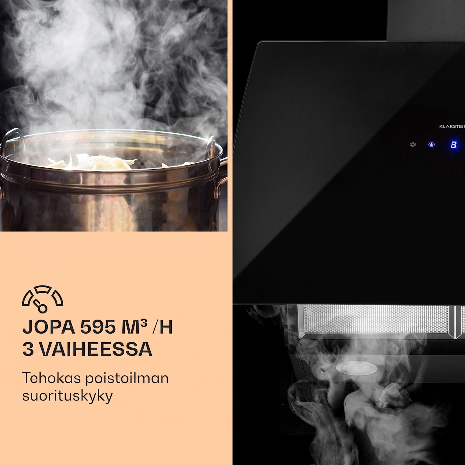 Annabelle 60 liesituuletin lasi 641 m³/h kosketusohjaus musta 60 cm | Musta