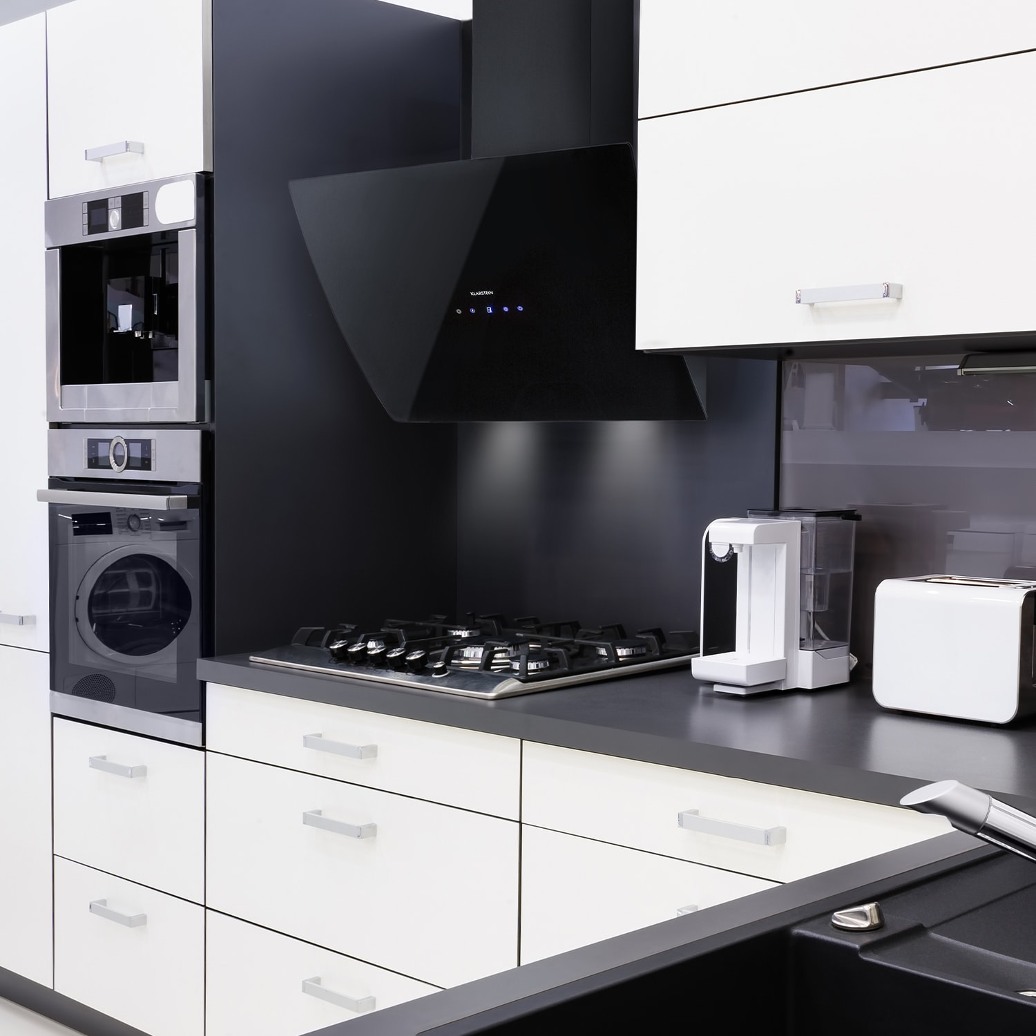 Annabelle 60, digestor, 60 cm, nástenný, 595 m³/h, dotykový panel, sklo, čierny 60 cm | Čierna