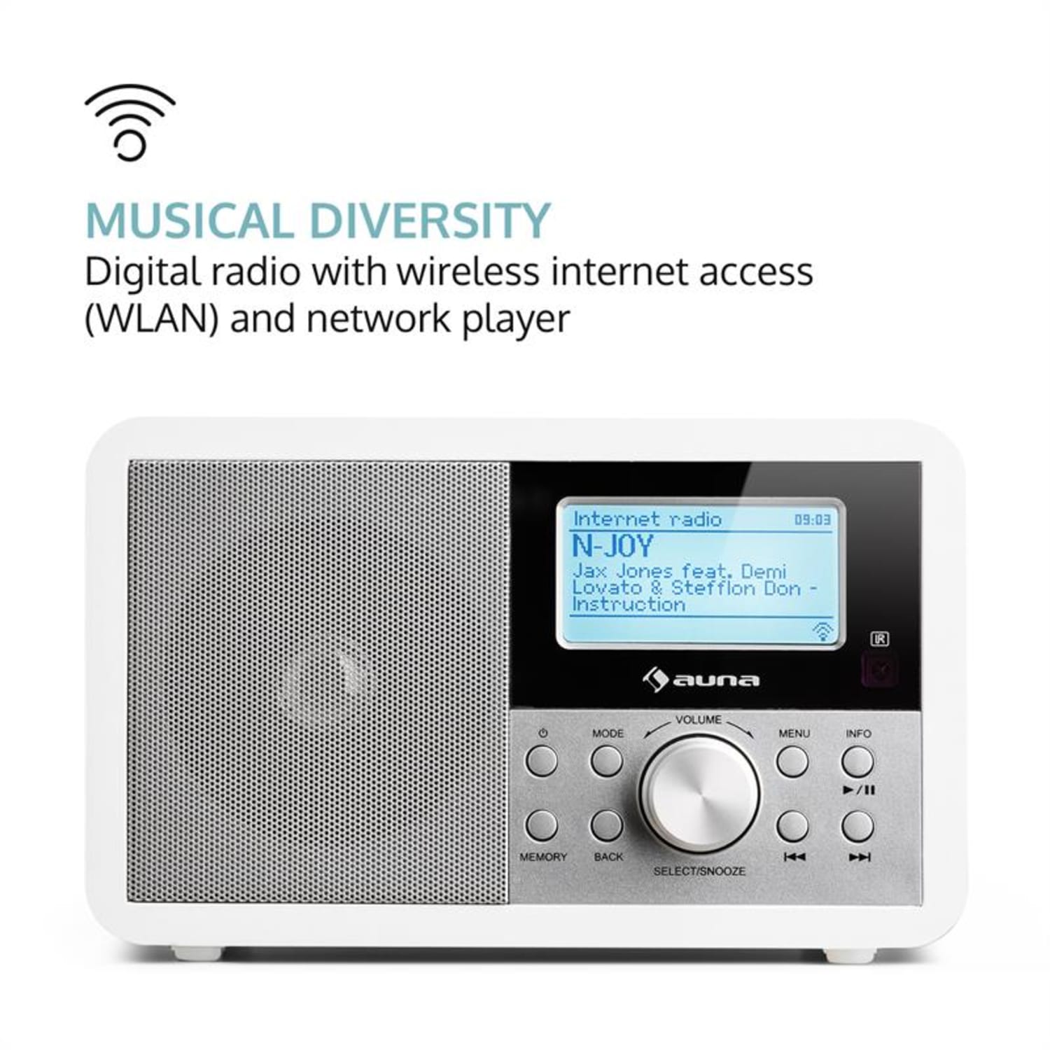 Worldwide Mini Radio de internet WLAN Reproductor de red USB MP3 AUX Sintonizador FM 