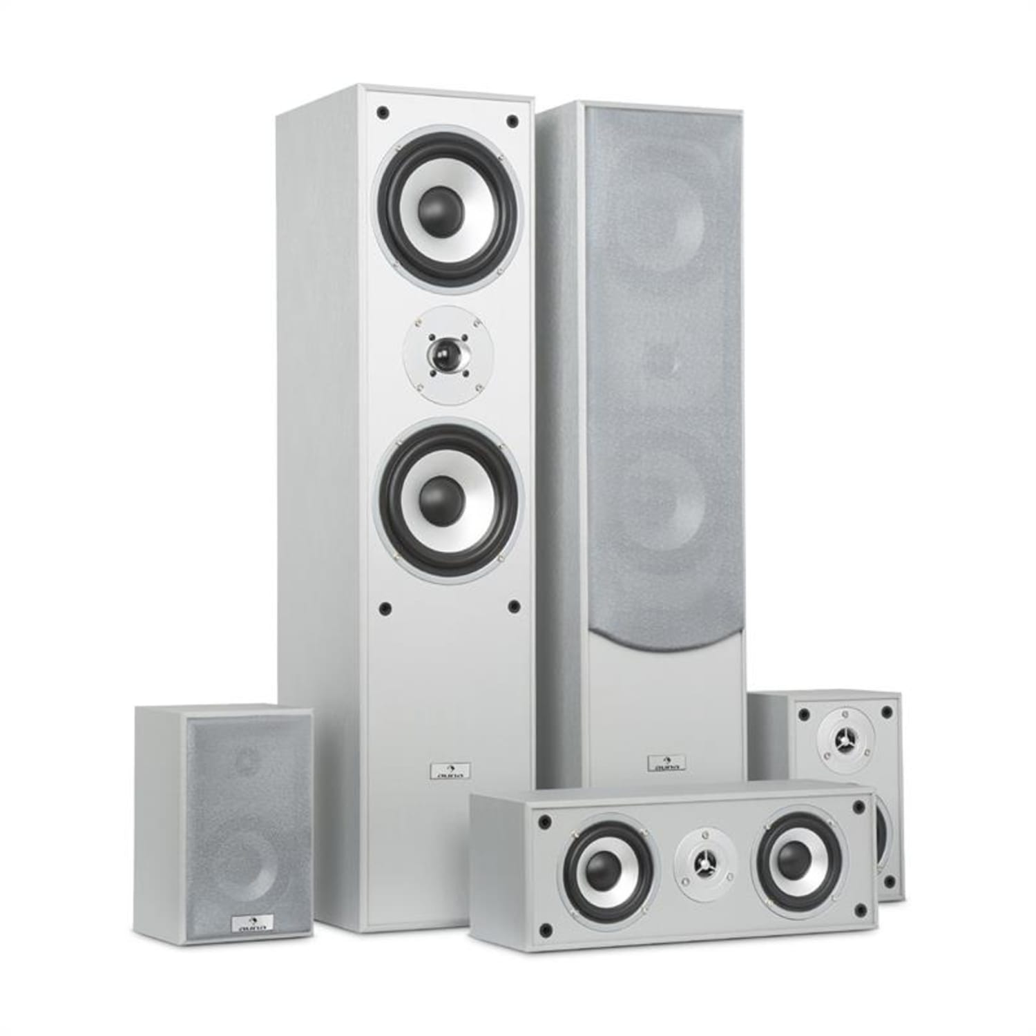 surround hangfal szett, házimozi, 335 W, RMS, ezüst 