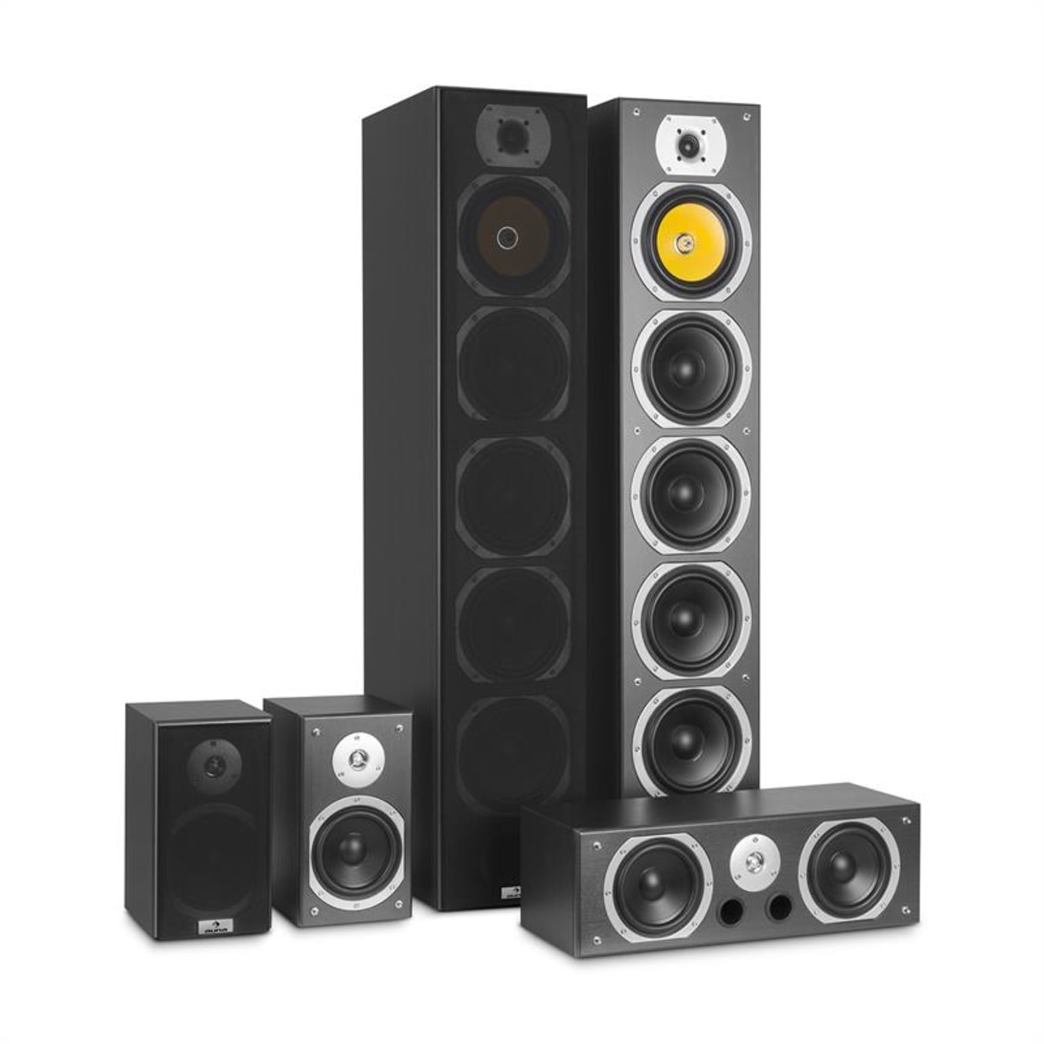 V9B Set Altoparlanti Surround 5 Casse 440W RMS nero Legno nero