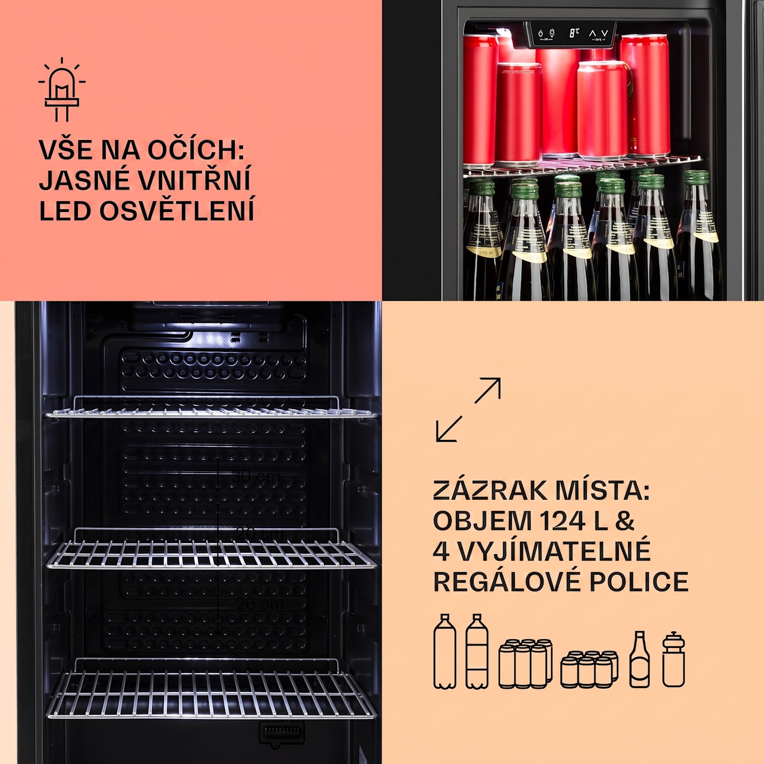 Beersafe 4XL, lednice, 124 l, 0-10 °C, sklo, energetická třída G, nerezová ocel 124 L | Černá | Stříbrná
