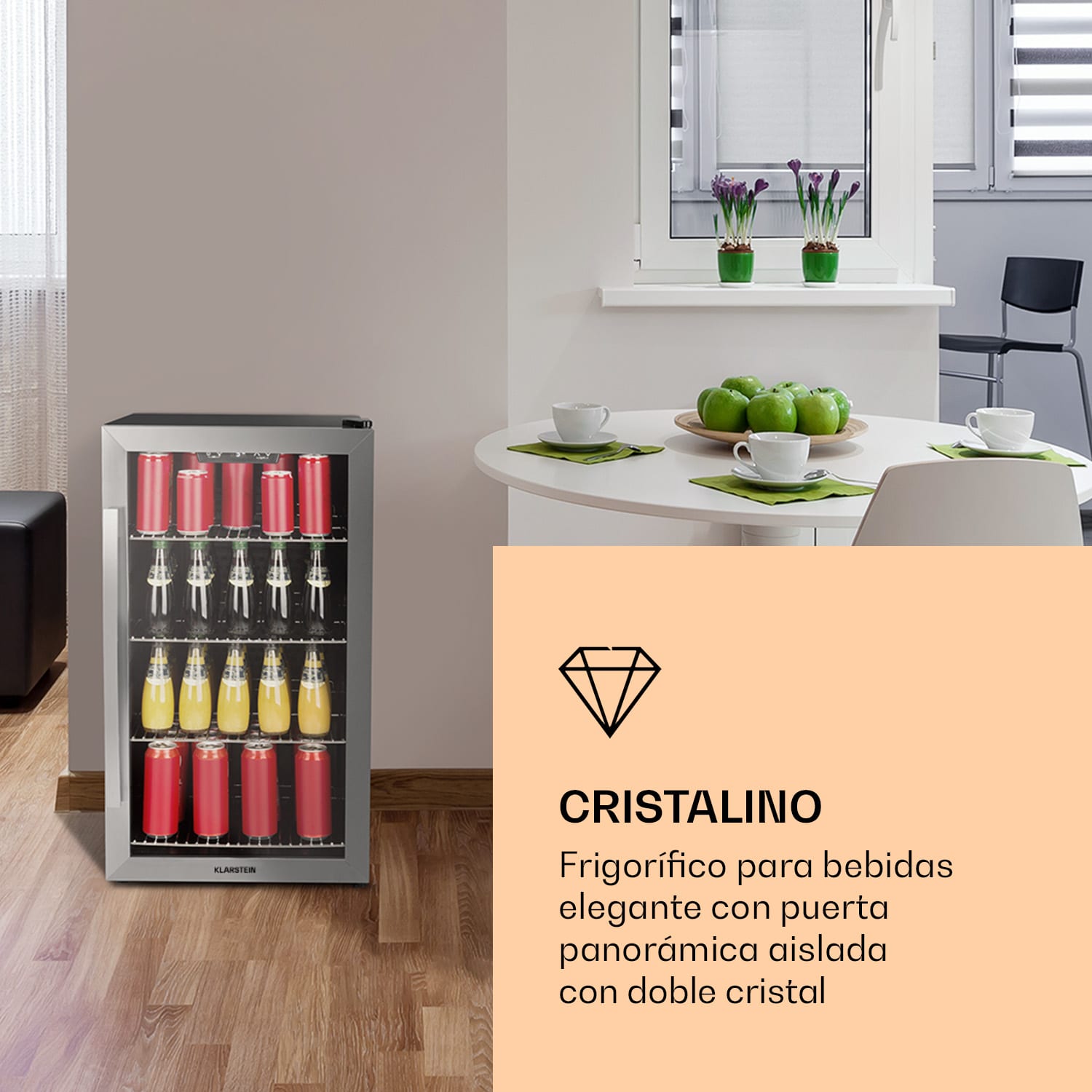 Beersafe 4XL Nevera 124 litros 4 estantes Puerta panorámica de cristal Acero inoxidable 124 L | Acero Inoxidable