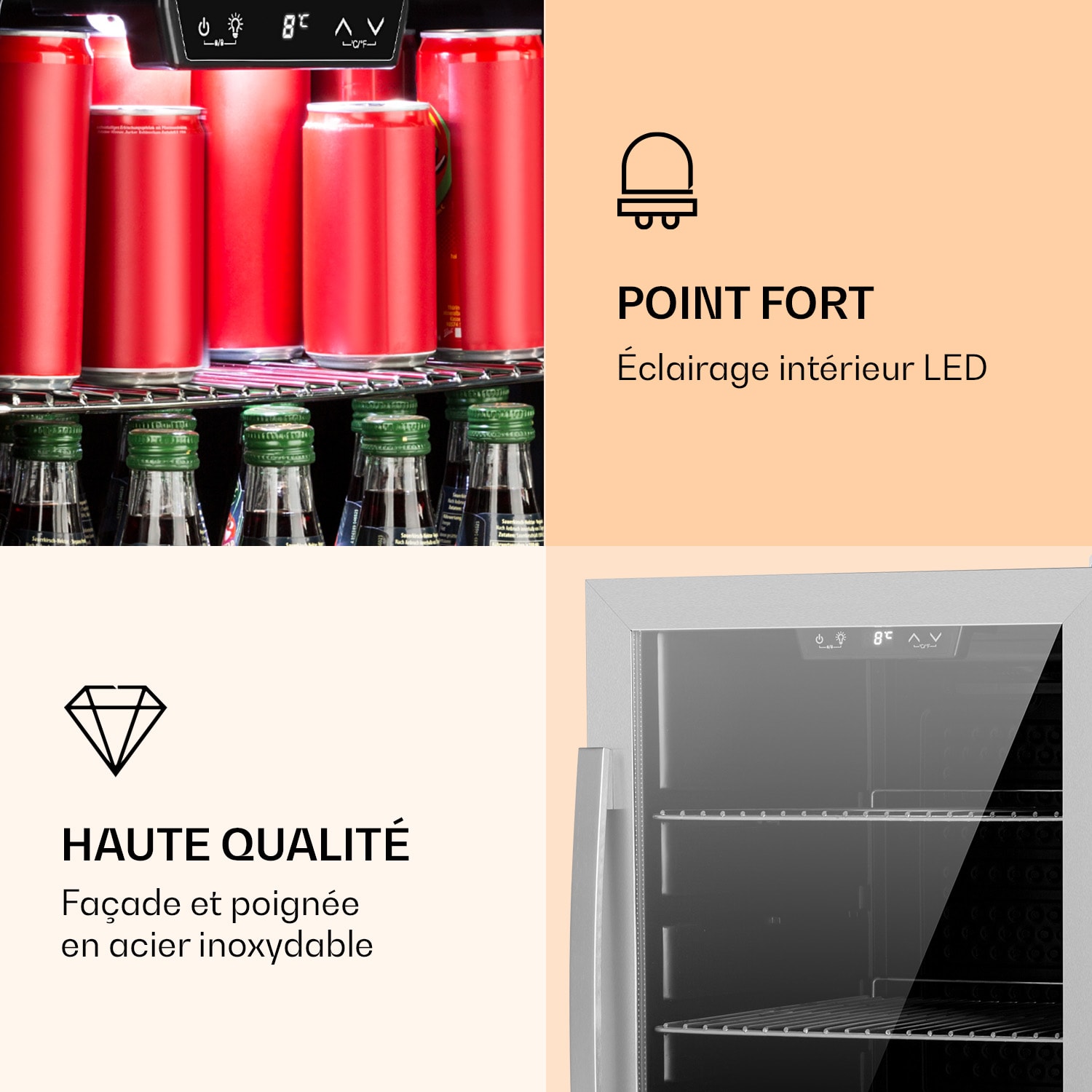 Beersafe 4XL koelkast 124 liter 4 plateaus glazen panoramadeur roestvrij staal 124 ltr | Roestvrij Staal