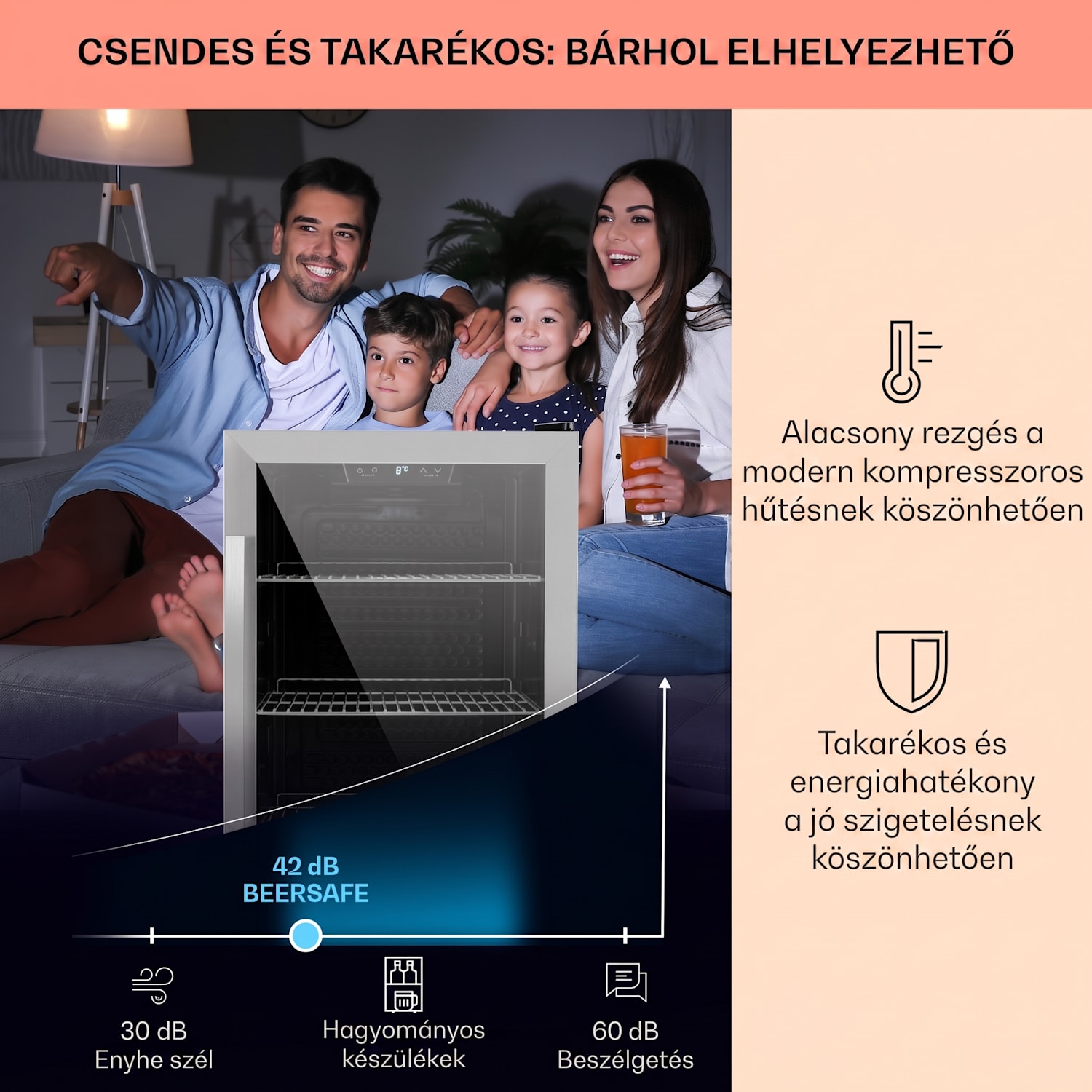 Beersafe 4XL, hűtőszekrény, 124 liter, 0 -10°C, üveg, G energiahatékonysági osztály, rozsdamentes acél 124 L | Fekete | Ezüst