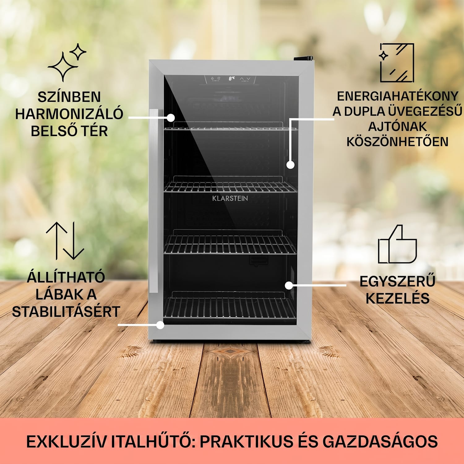 Beersafe 4XL, hűtőszekrény, 124 liter, 0 -10°C, üveg, G energiahatékonysági osztály, rozsdamentes acél 124 L | Fekete | Ezüst