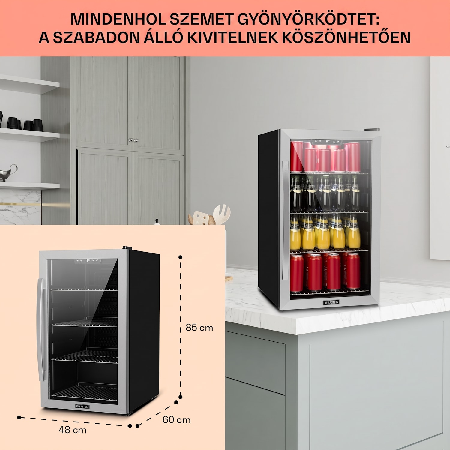 Beersafe 4XL, hűtőszekrény, 124 liter, 0 -10°C, üveg, G energiahatékonysági osztály, rozsdamentes acél 124 L | Fekete | Ezüst