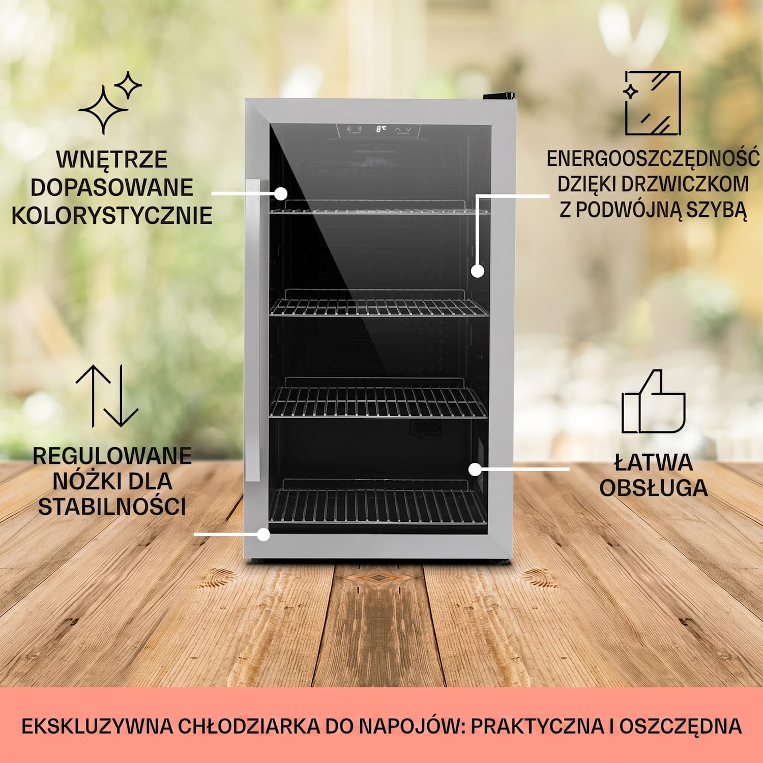 Beersafe 4XL, lodówka na napoje, 124 l, 0-10°C, szkło, G, stal nierdzewna 124 L | Czarny | Srebrny