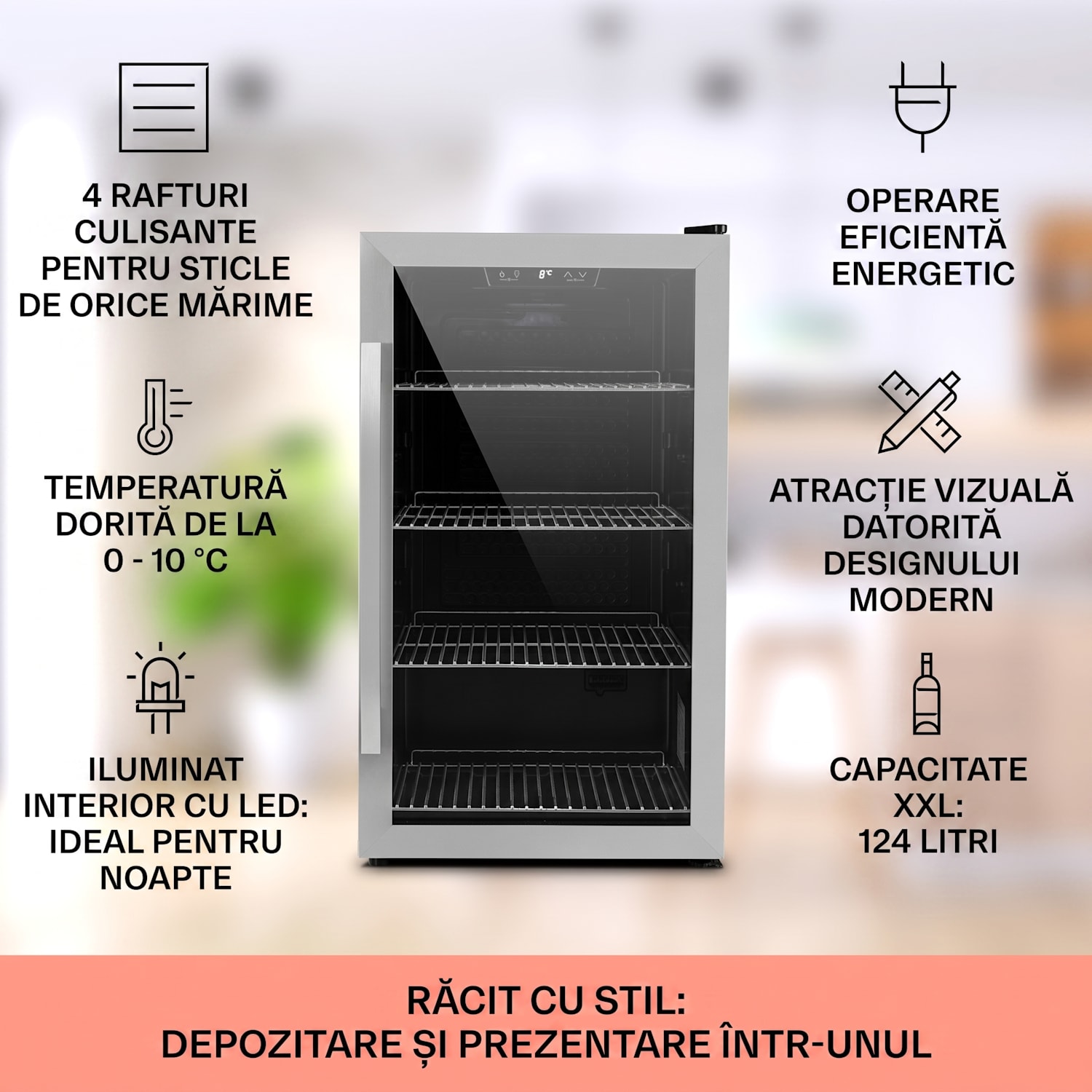 Beersafe 4XL, frigider, pentru băuturi, 124l, 0-10°C, sticlă, G, oțel inoxidabil 124 L | Negru | Argintiu