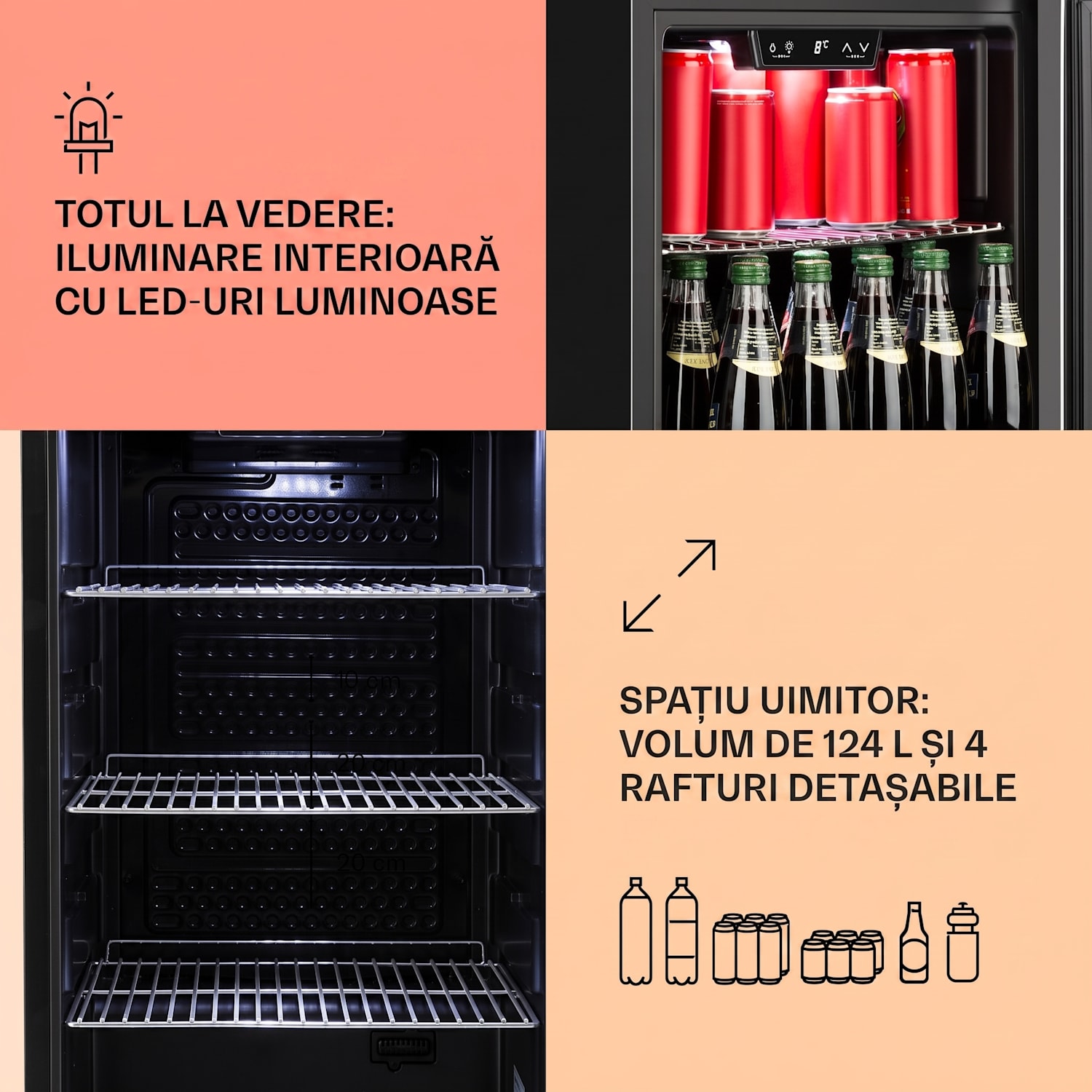Beersafe 4XL, frigider, pentru băuturi, 124l, 0-10°C, sticlă, G, oțel inoxidabil 124 L | Negru | Argintiu