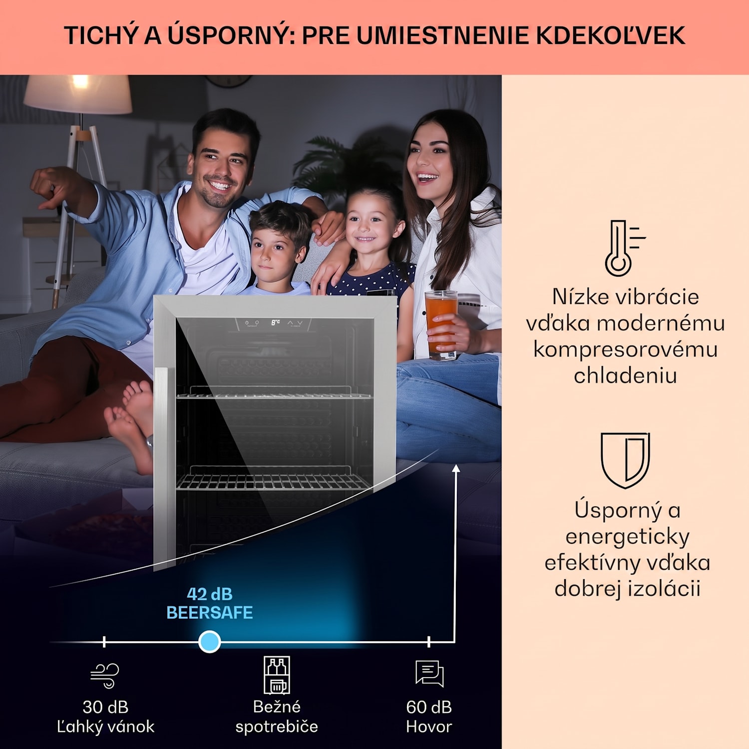 Beersafe 4XL, chladnička, 124 l, 0-10°C, sklo, energet. trieda G, nehrdzavejúca oceľ 124 L | Čierna | Strieborná