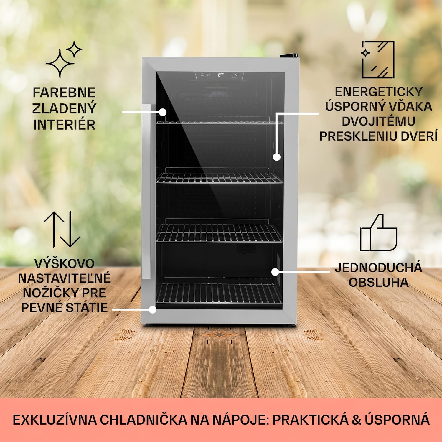 Beersafe 4XL, chladnička, 124 l, 0-10°C, sklo, energet. trieda G, nehrdzavejúca oceľ 124 L | Čierna | Strieborná
