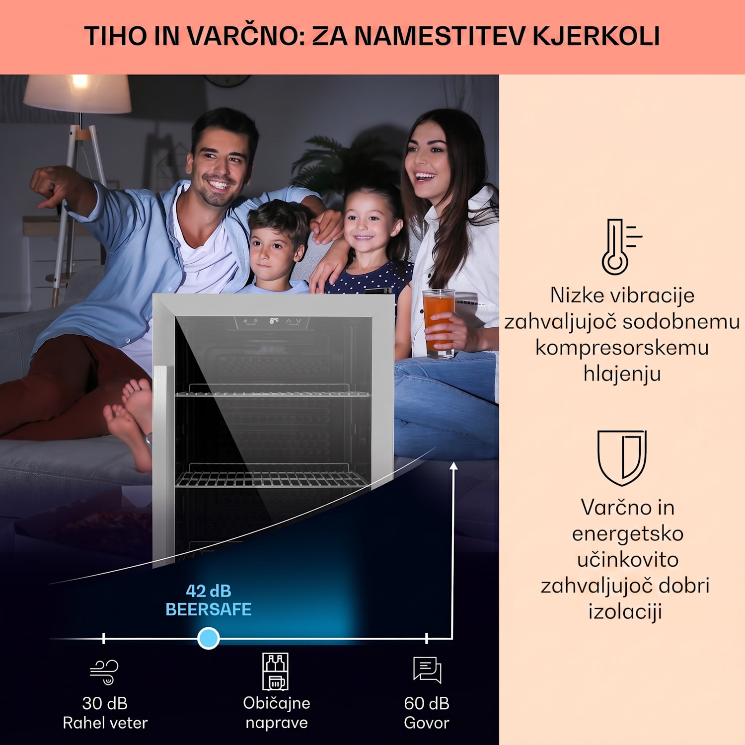 Beersafe 4XL, hladilnik, za pijačo, 124 l, 0-10 °C, steklo, G, nerjaveče jeklo 124 L | Črna | Srebrna