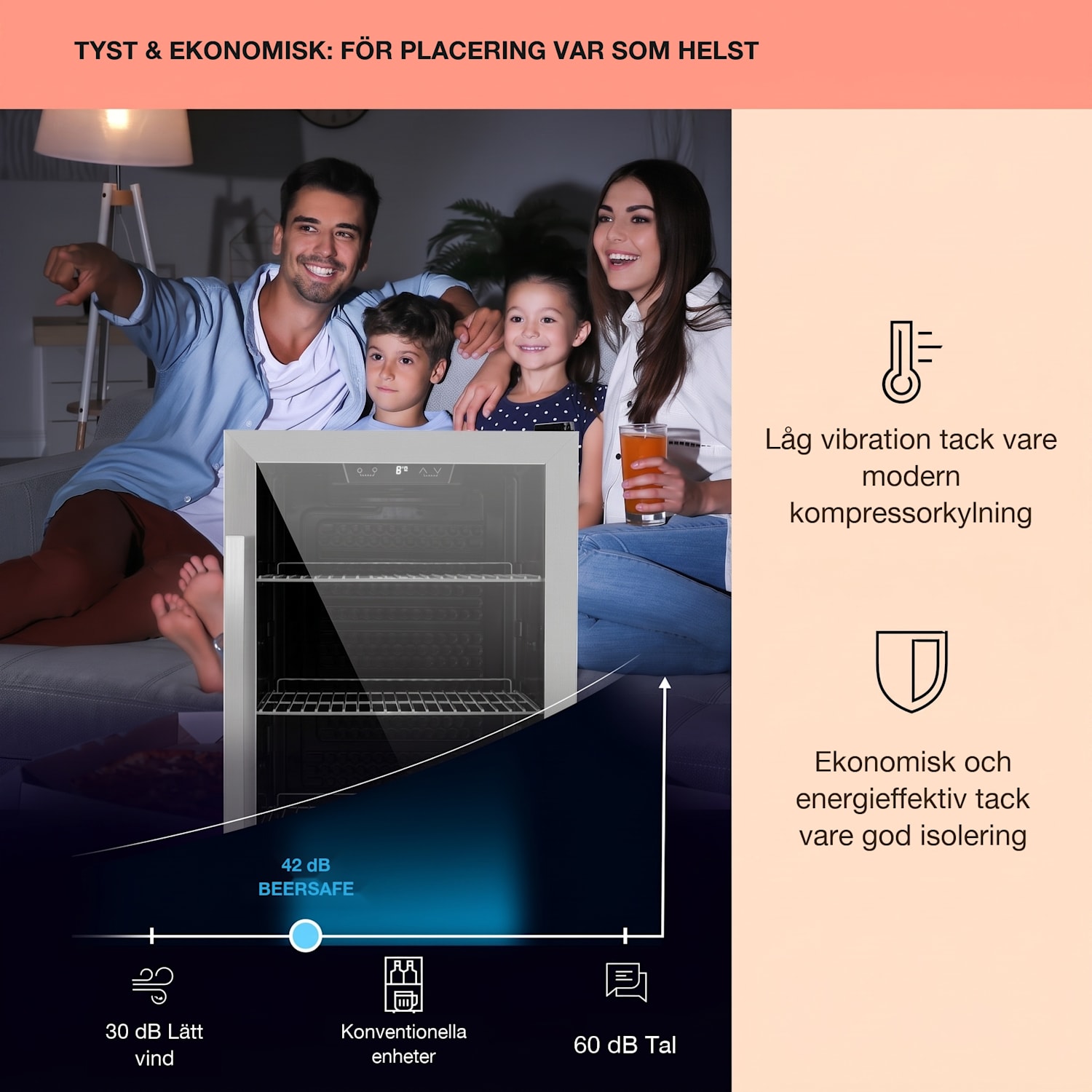 Beersafe 4XL dryckeskyl 124 liter 4 hyllor panoramaglasdörr rostfritt stål 124 L | E | Silver | Silver