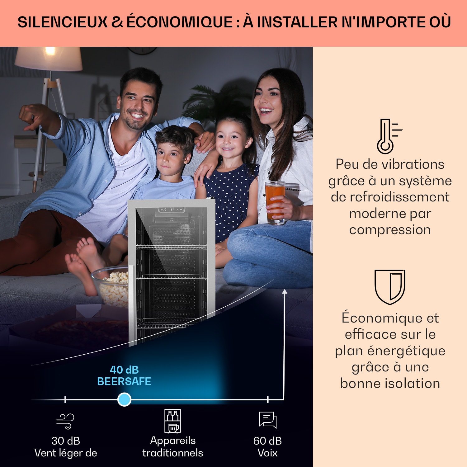 Beersafe 6XL Réfrigérateur 171 litres 5 étagères Porte en verre panoramique Acier inoxydable 171 L | Noir | Argent