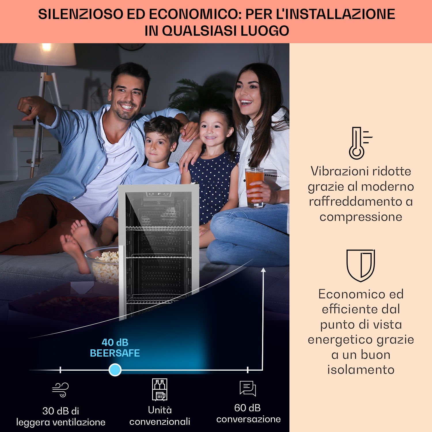 Beersafe 6XL - Frigorifero, 171 litri, 5 ripiani, sportello panoramico in vetro, acciaio inox 171 L | Nero | Argento