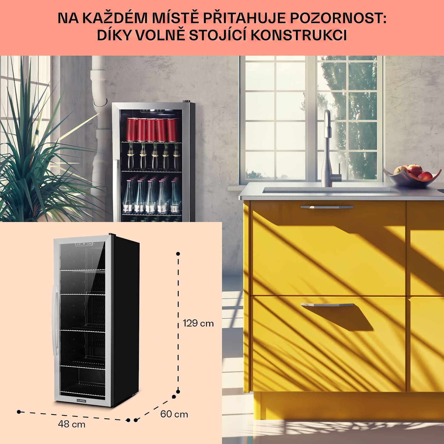 Beersafe 6XL, lednice, 171 l, 0-10 °C, sklo, energetická třída G, nerezová ocel 171 L | Černá | Stříbrná