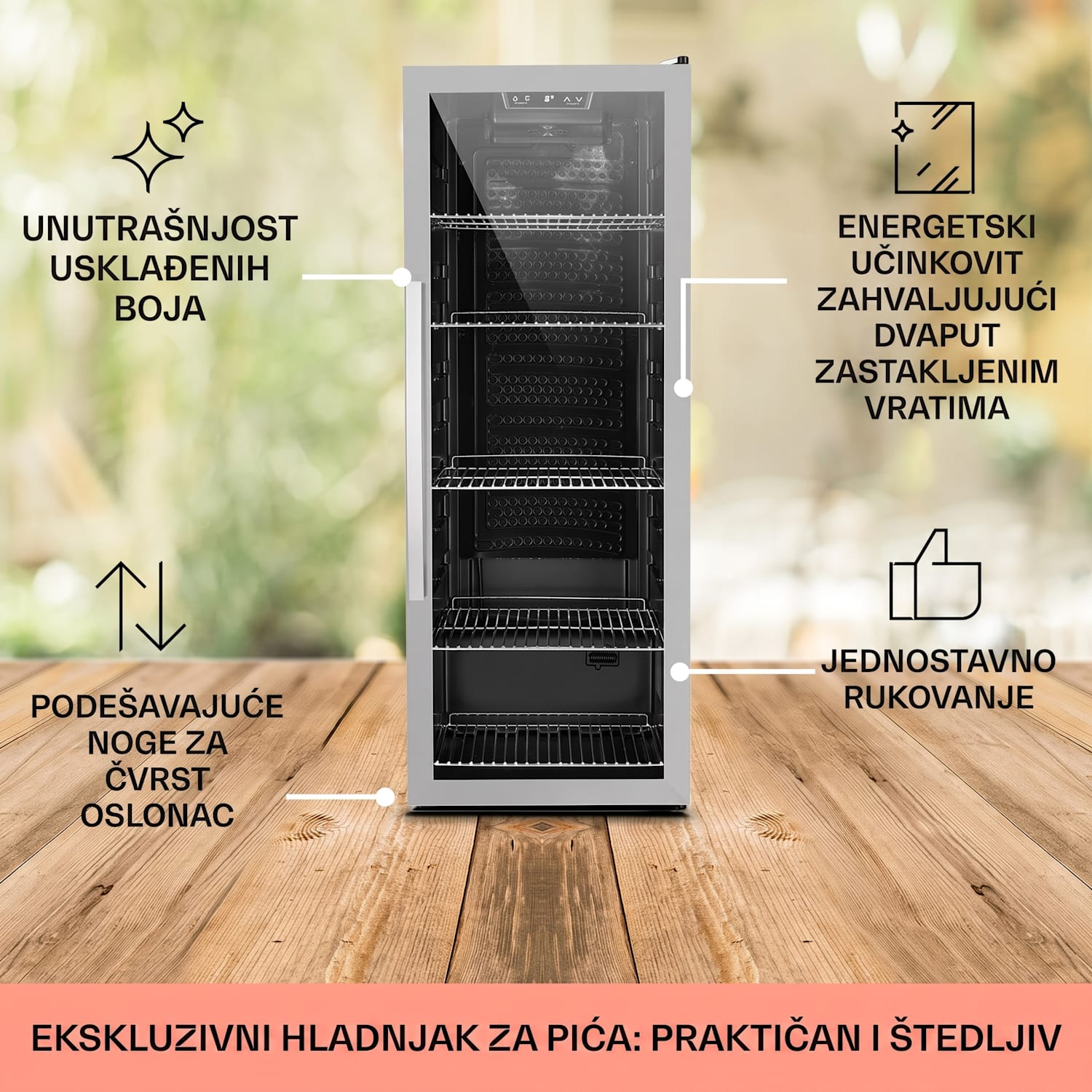 Beersafe 6XL, hladnjak, za napitke, 171 L, 0-10 ° C, staklo, G, nehrđajući čelik 171 L | Crna | Srebro