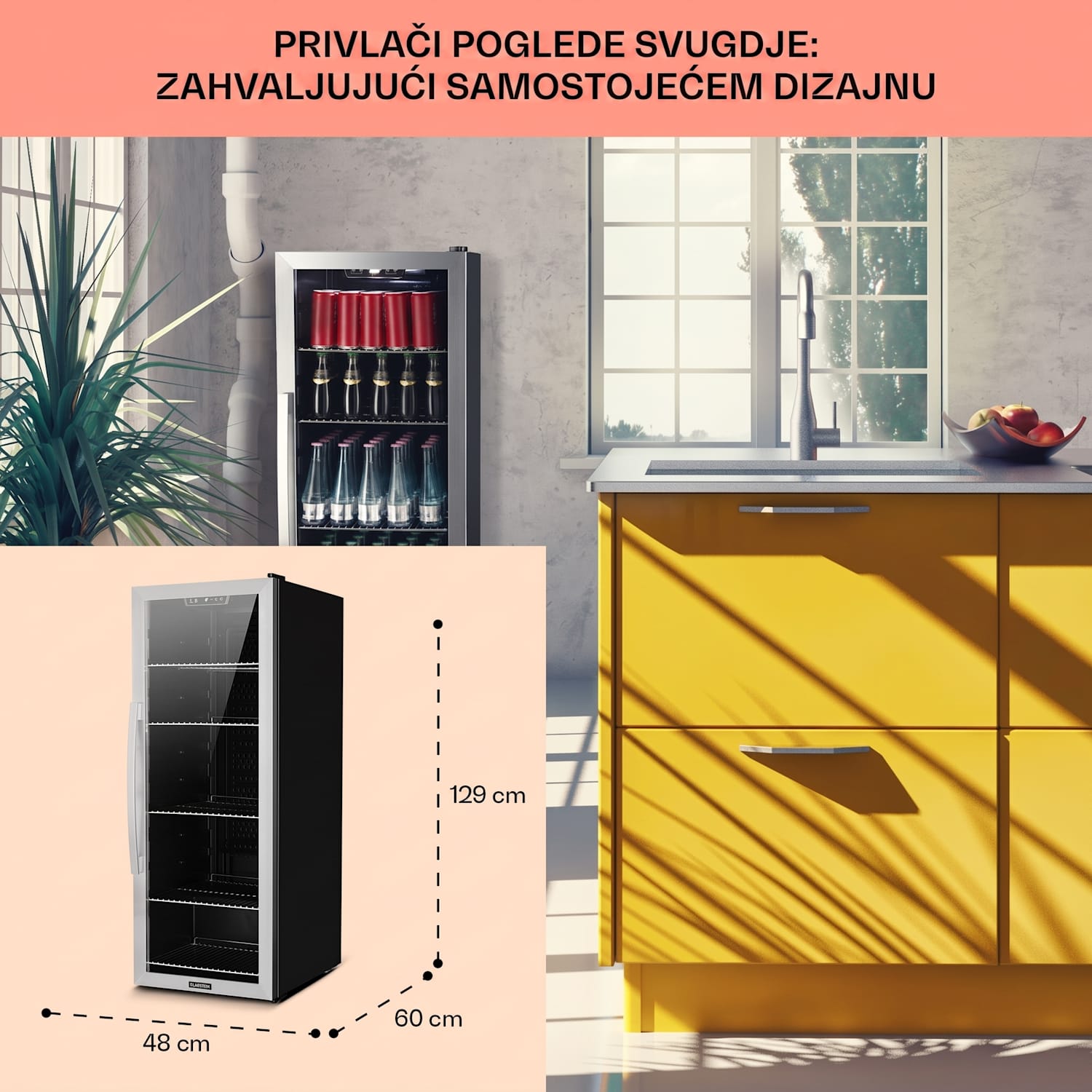 Beersafe 6XL, hladnjak, za napitke, 171 L, 0-10 ° C, staklo, G, nehrđajući čelik 171 L | Crna | Srebro
