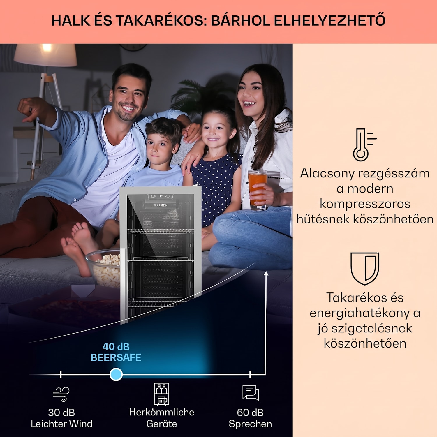 Beersafe 6XL, italhűtőszekrény, 171 liter, 0 -10°C, üveg, G energiahatékonysági osztály, rozsdamentes acél 171 L | Fekete | Ezüst