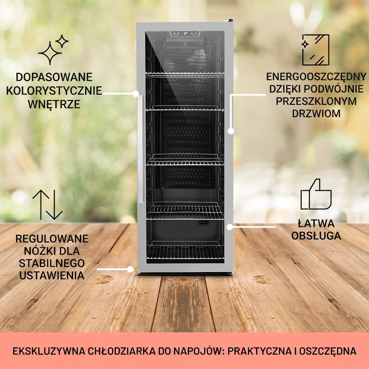 Beersafe 6XL, lodówka na napoje, 171 l, 0-10°C, szkło, G, stal nierdzewna 171 L | Czarny | Srebrny
