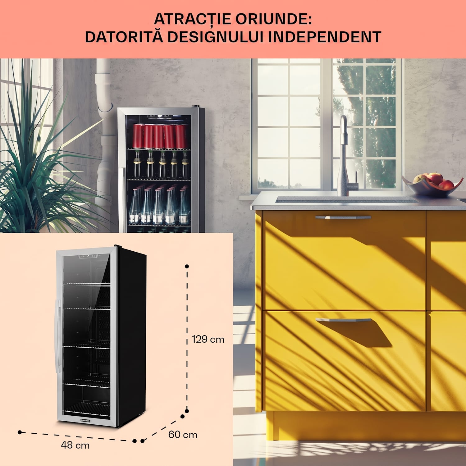 Beersafe 6XL, frigider, pentru băuturi, 171l, 0-10°C, sticlă, G, oțel inoxidabil 171 L | Negru | Argintiu