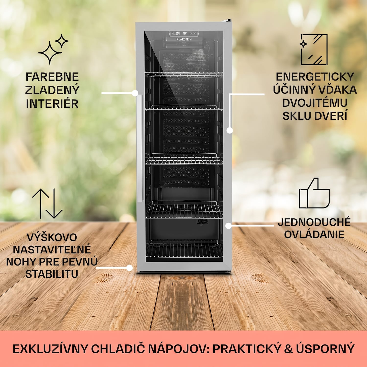 Beersafe 6XL, chladnička na nápoje, 171 l, 0-10°C, sklo, energet. trieda G, nehrdzavejúca oceľ 171 L | Čierna | Strieborná