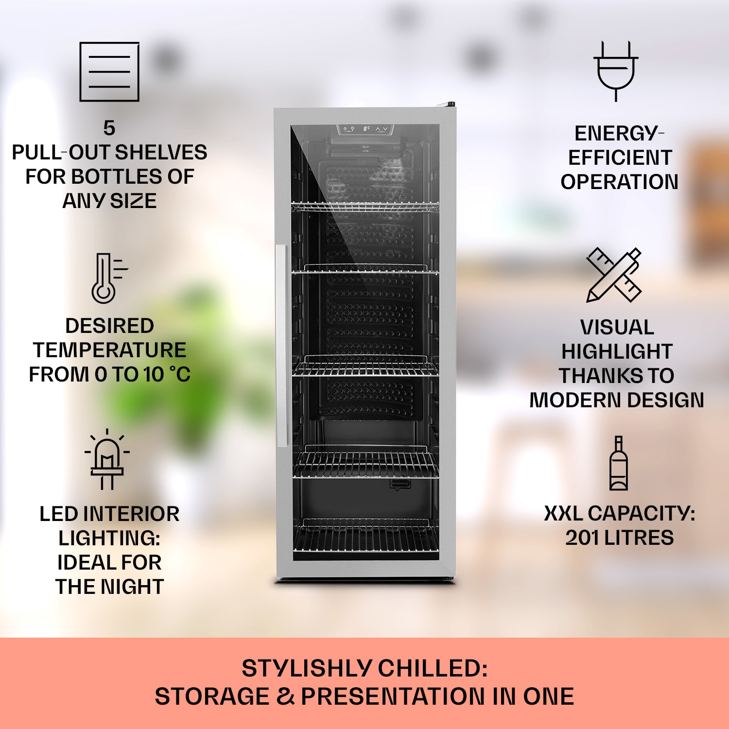 Beersafe 6XL, hladilnik, za pijačo, 201 l, 0-10 °C, steklo, G, nerjaveče jeklo 201 Ltr | Nerjaveče jeklo