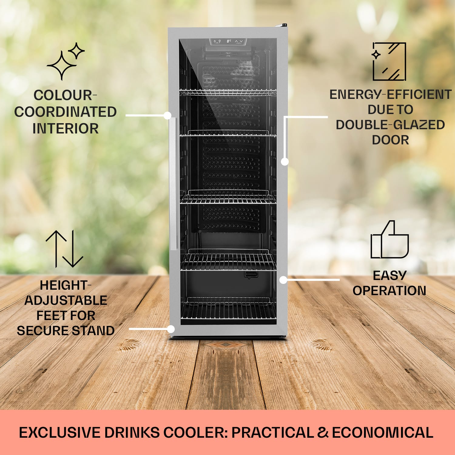 Beersafe 6XL, hladilnik, za pijačo, 201 l, 0-10 °C, steklo, G, nerjaveče jeklo 201 Ltr | Nerjaveče jeklo
