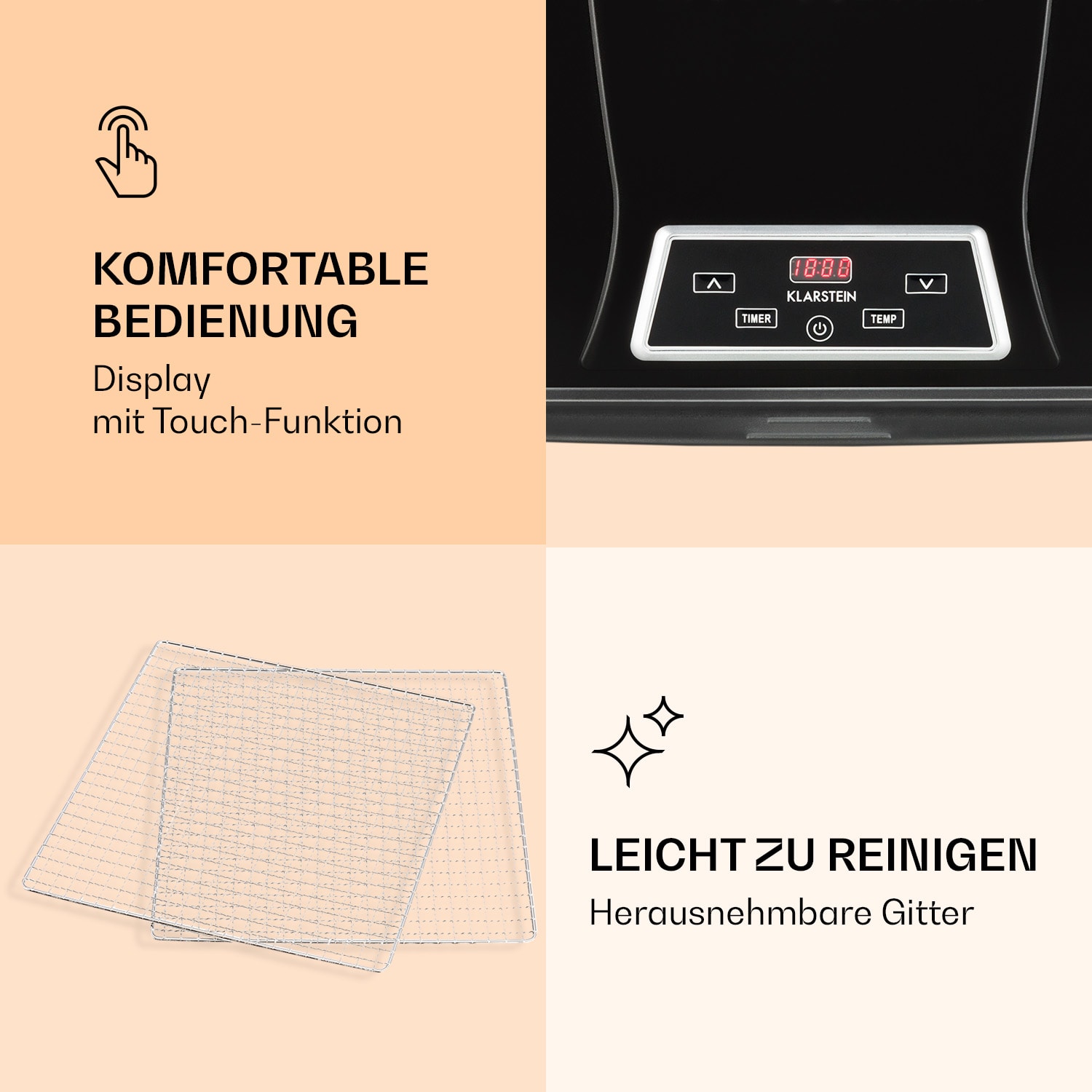 Fruit Jerky Plus 6 Dörrautomat Timer 6 Ablage 420-500 W 35-70 °C Display 6 Etagen