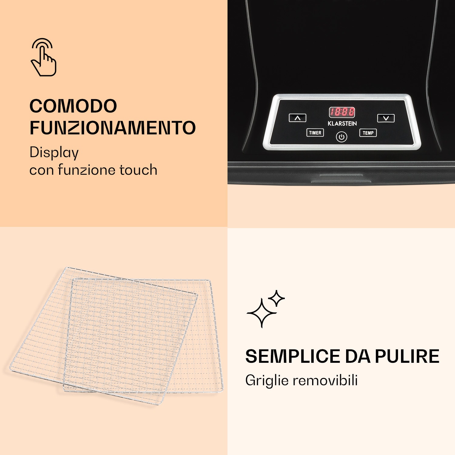 Fruit Jerky Plus 6 - Essiccatore, timer, 6 ripiani, disidratatore, 420-500 W, 35-70 °C, display 6 scomparti