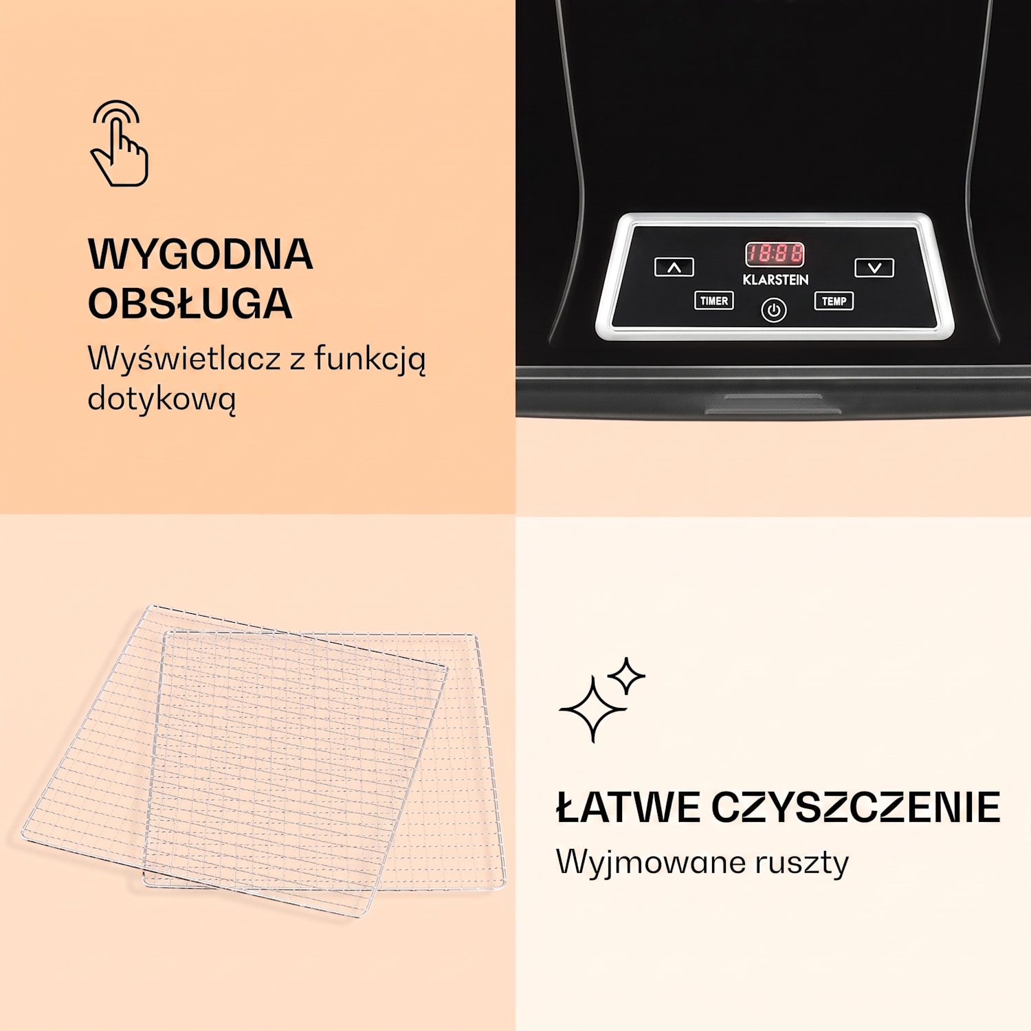 Fruit Jerky Plus 6suszarka do owoców i warzyw timer 6 poziomów czarna 6 poziomów