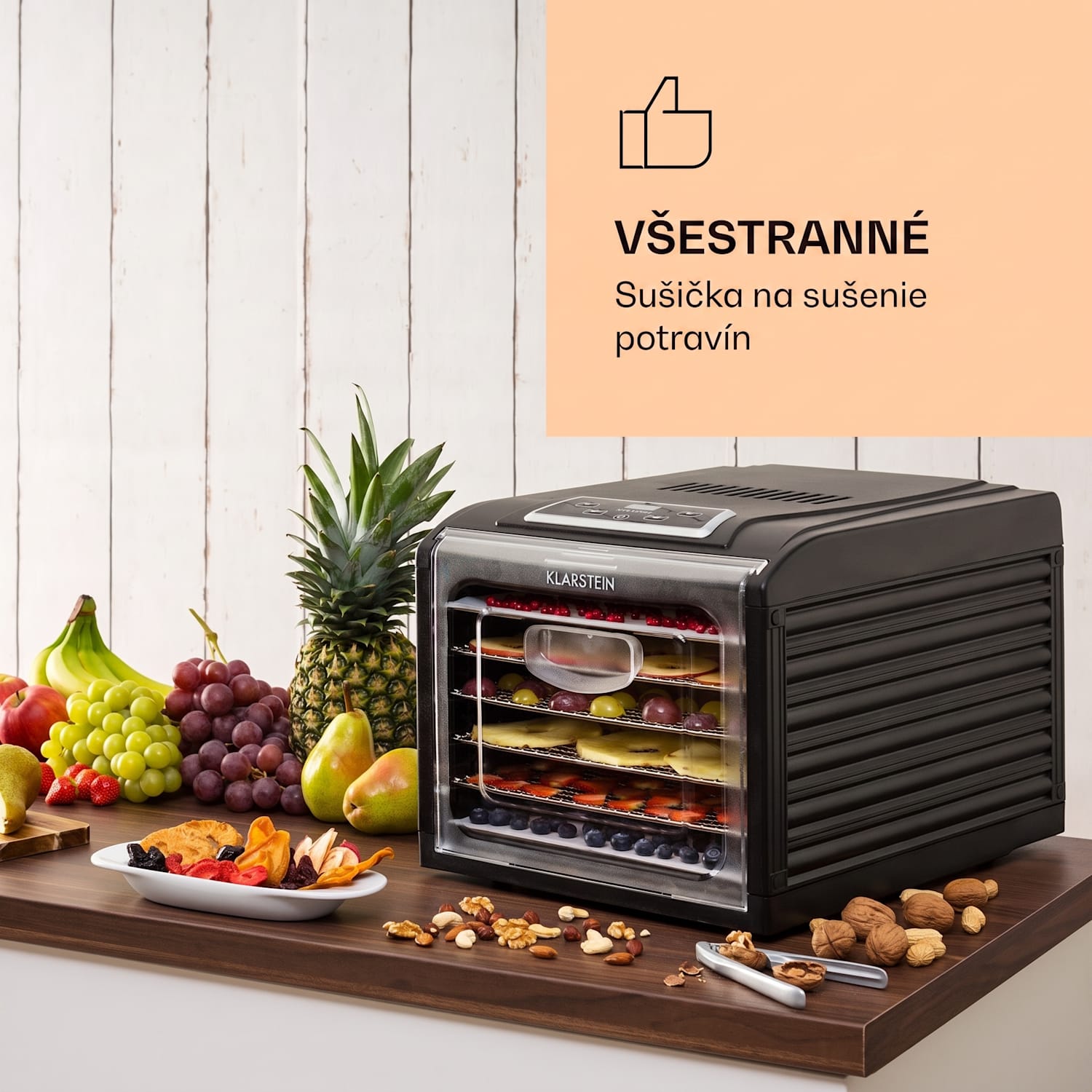 Fruit Jerky Plus 6, sušička ovocia, 420-500 W, časovač, 6 poschodí, čierna 6 roštov
