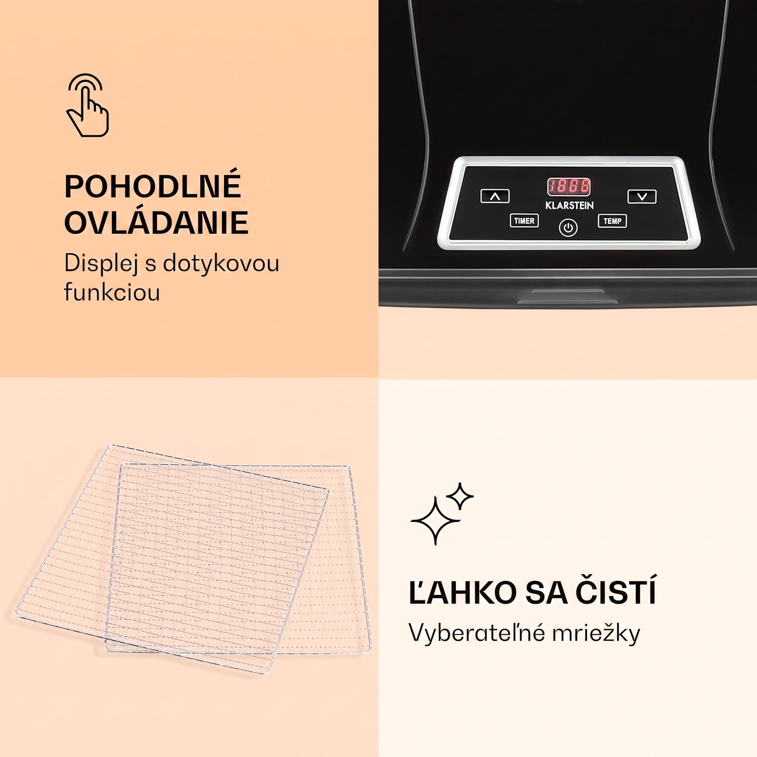 Fruit Jerky Plus 6, sušička ovocia, 420-500 W, časovač, 6 poschodí, čierna 6 roštov