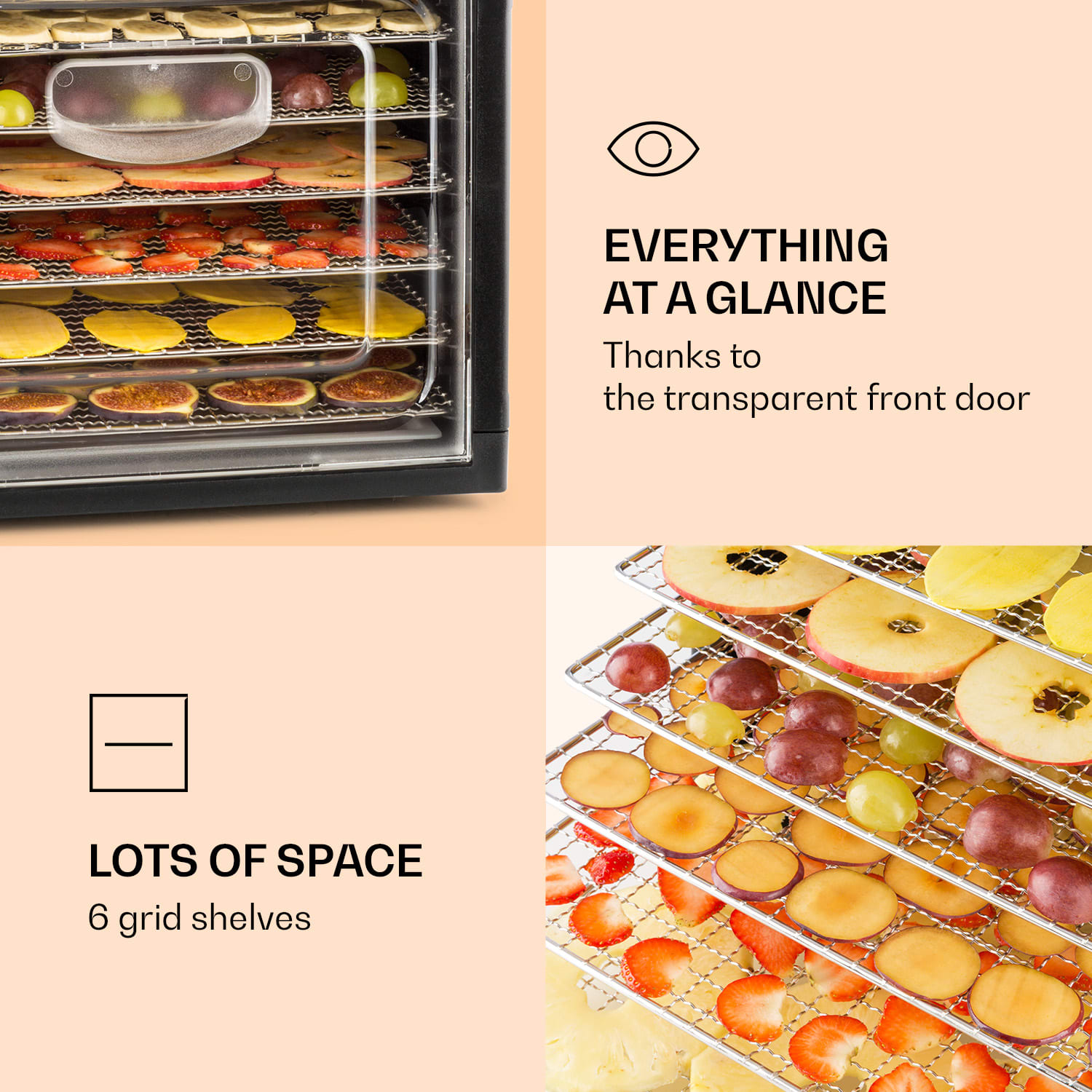 Fruit Jerky Plus 6, uređaj za sušenje voća, timer, 6 polica, lim, 420-500 W, nehrđajući čelik 6 faza