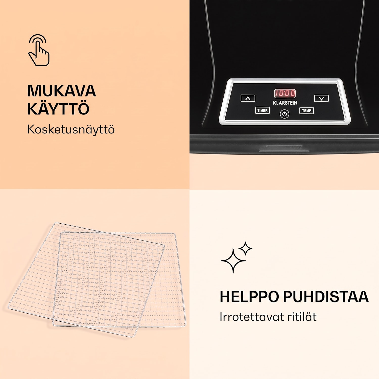 Fruit Jerky Plus 9 -kuivuri ajastin 9 ritilää 600–700 W 35–70 °C 9 tasoa