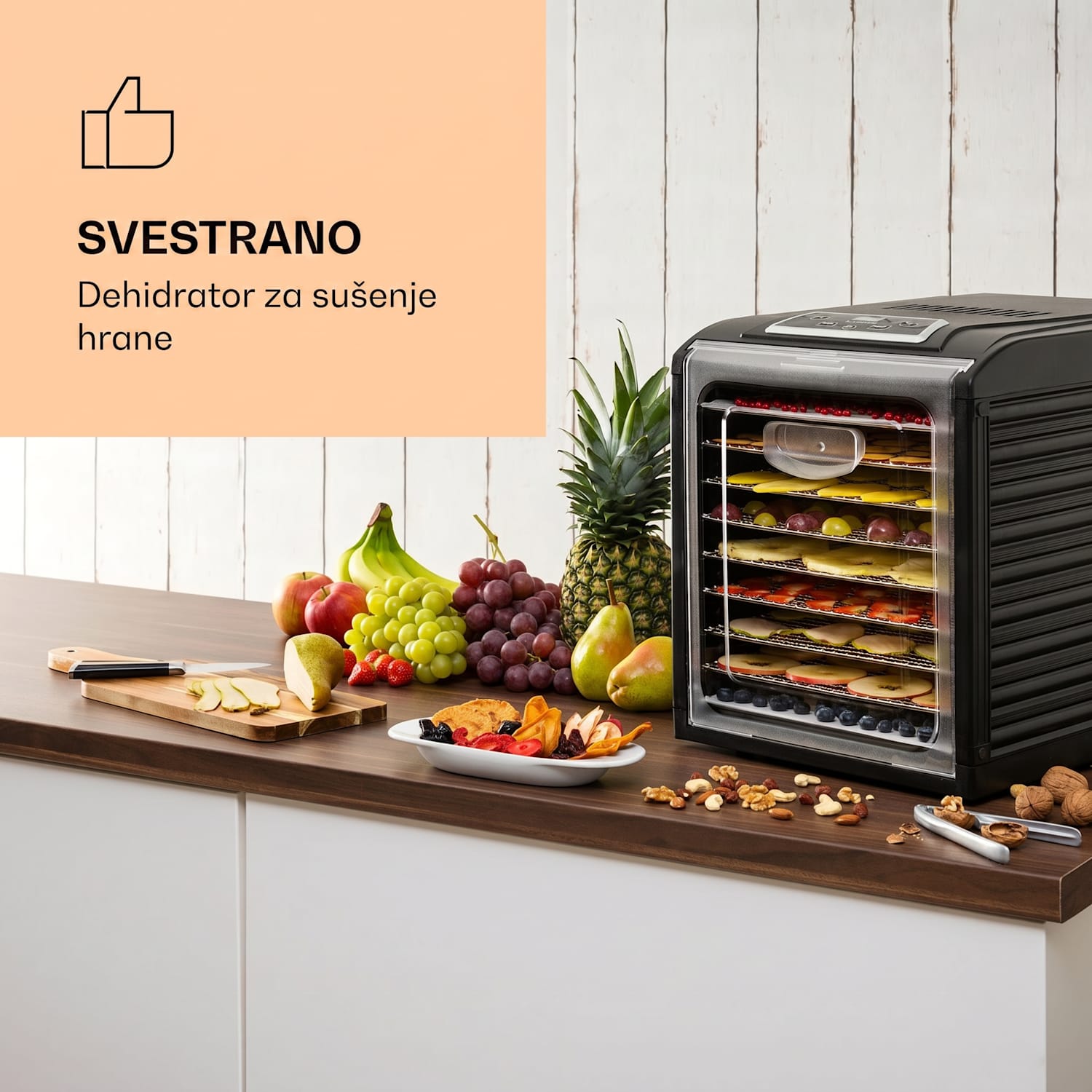 Fruit Jerky 9, uređaj za sušenje voća, timer, 9 polica, 600-700 W, crna boja 9 faza