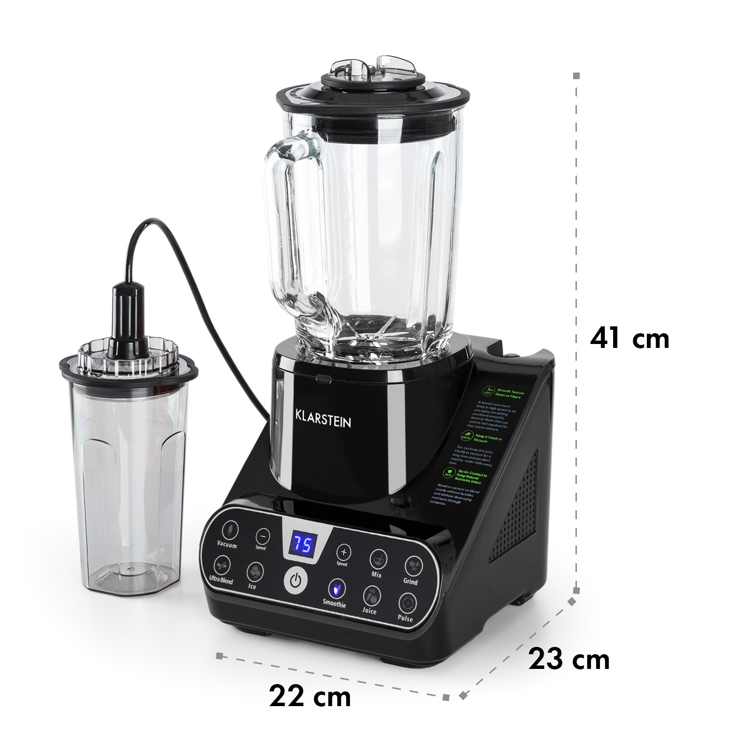 AIRAKLES, vákuumos asztali robotgép, 1300 W, 30000 ford./perc, 1,5 l-es üveg edény, fekete Fekete