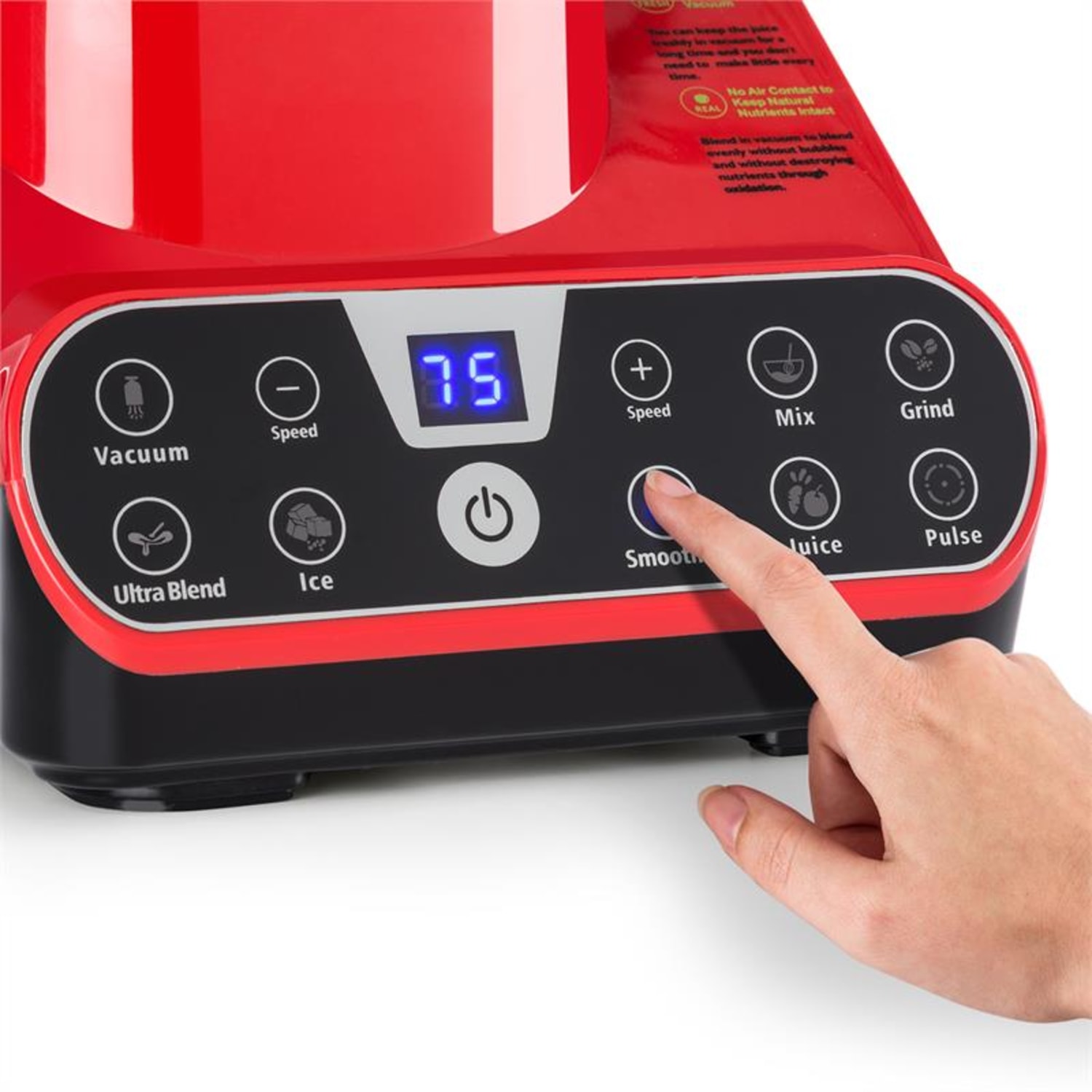 Airakles, vakuový stolní mixér, 1300 W, 30.000 ot./min, 1,5l skleněná nádoba, červený Červená