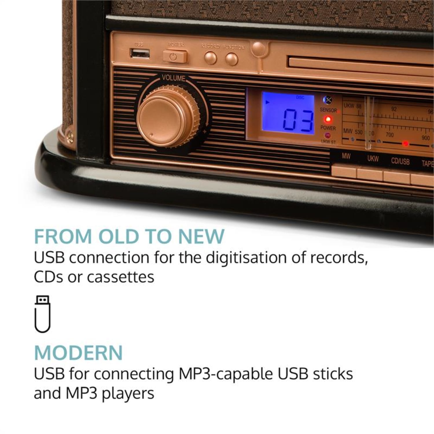 Belle Epoque 1908 Retro Stereo System Record Player USB CD MP3 Micro System 