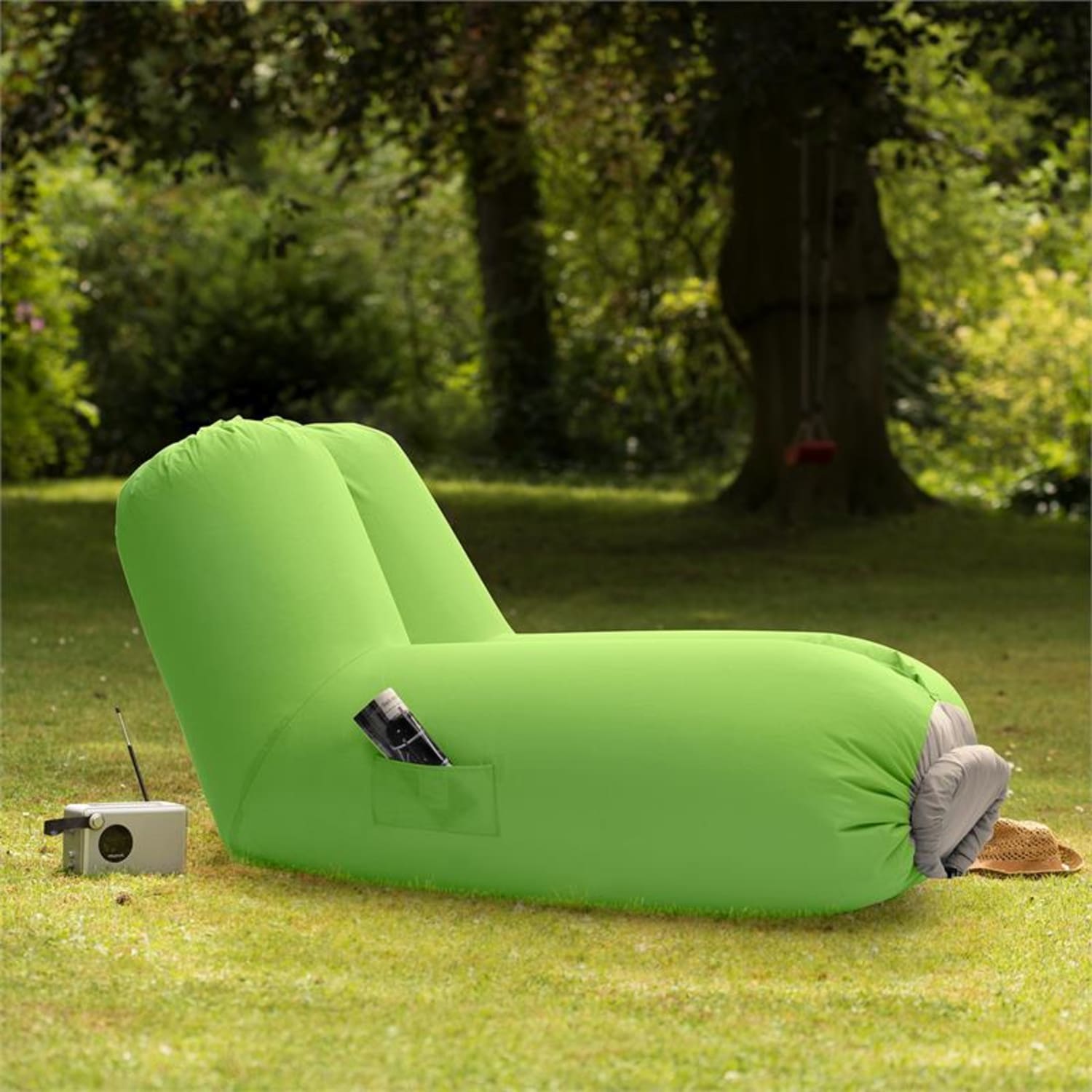 Airlounge sofa dmuchana 90x80x150cm plecak do prania poliester zielona Zielony