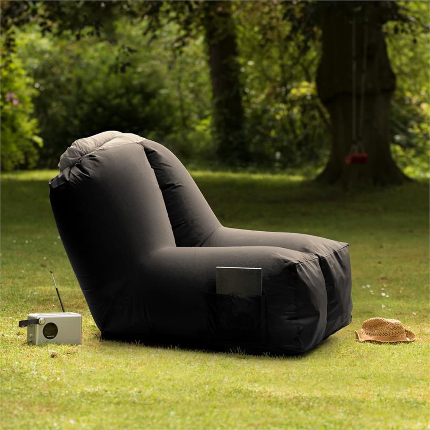 Airchair fotel dmuchany 80x80x100cm plecak do prania poliester czarny Czarny